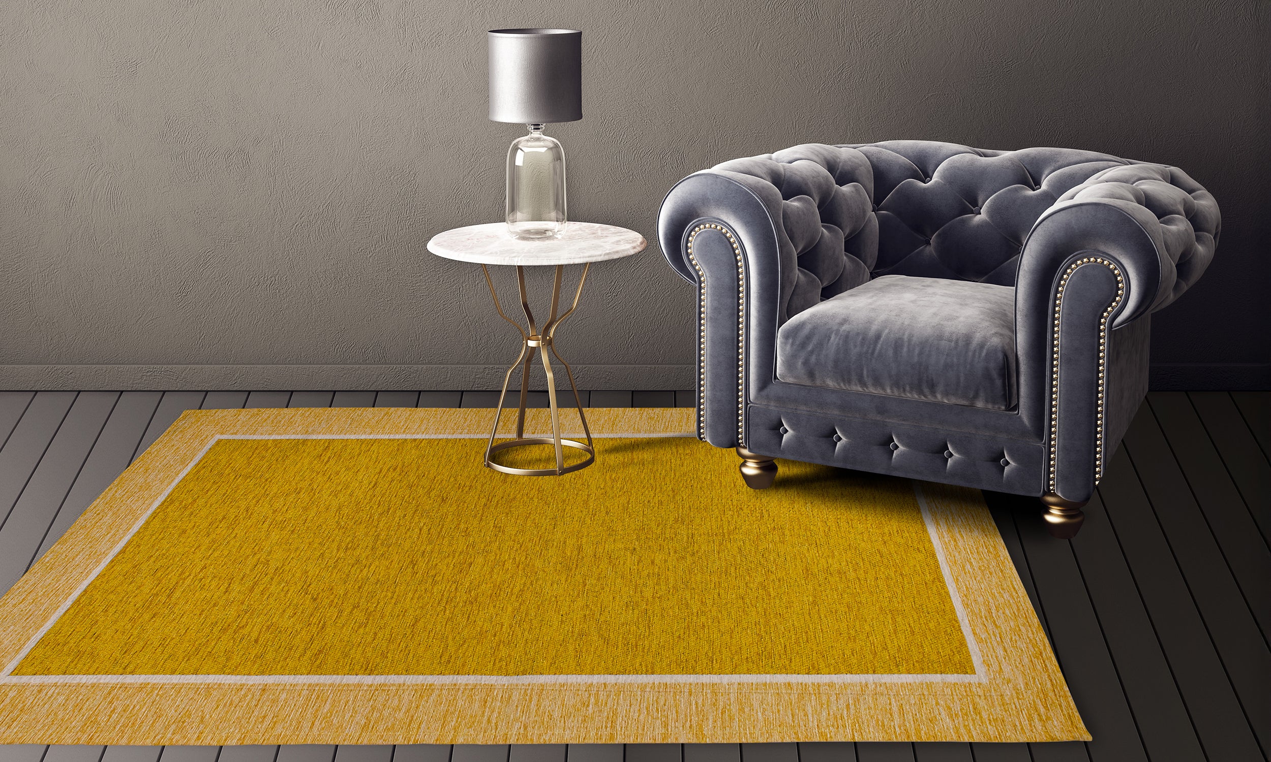 Tappeto Dis.Roma senape 115x175 cm con antiscivolo, moderno e versatile in un soggiorno elegante.