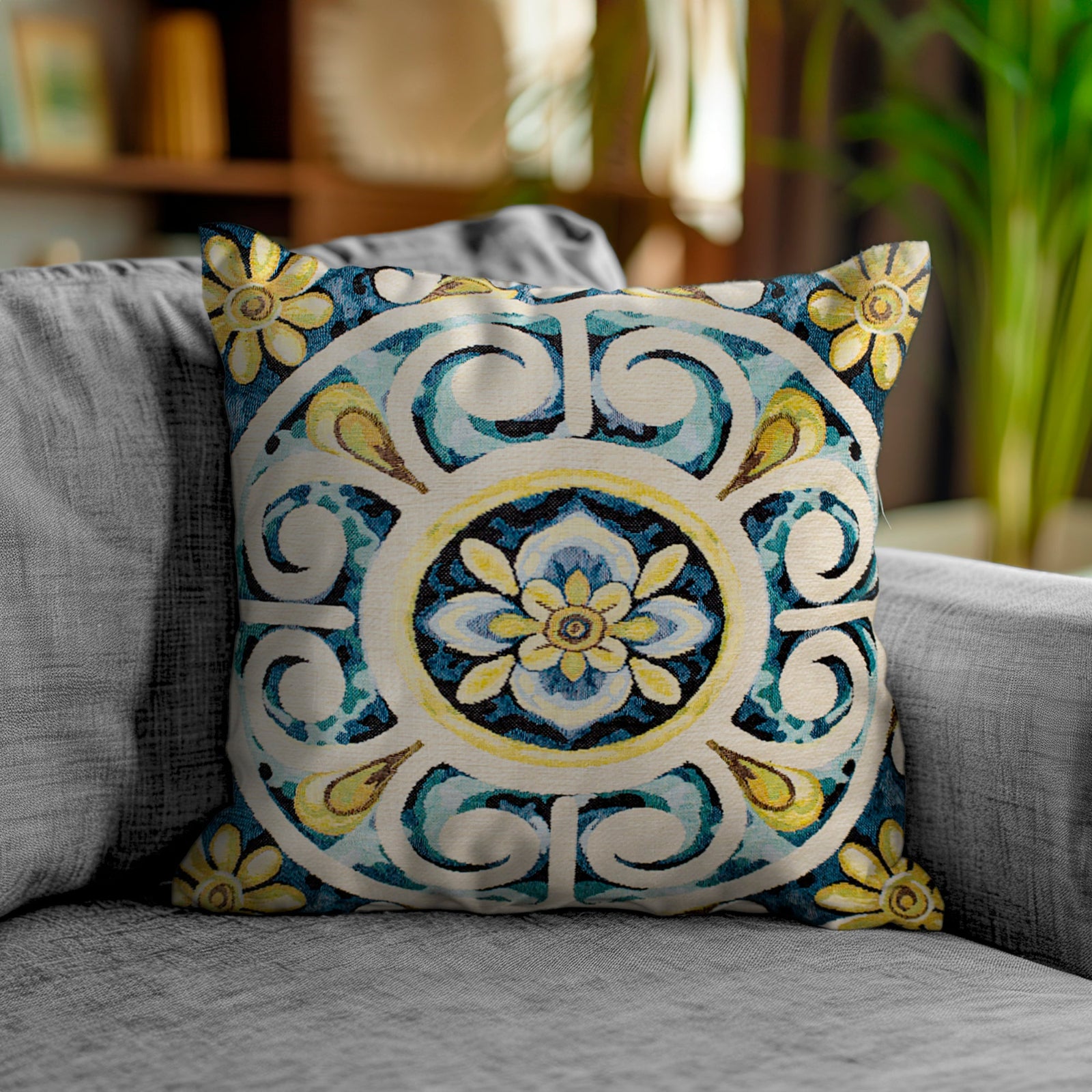 PAAR JACQUARD-DEKOKISSEN MIT ABNEHMBARER BEZUG 50X50 CM ANDALUSIA BLAU
