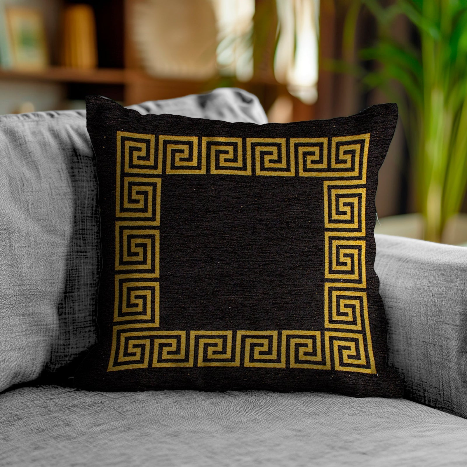PAAR JACQUARD-DEKOKISSEN MIT ABNEHMBARER BEZUG 50X50 CM ATHEN SCHWARZ-SENF