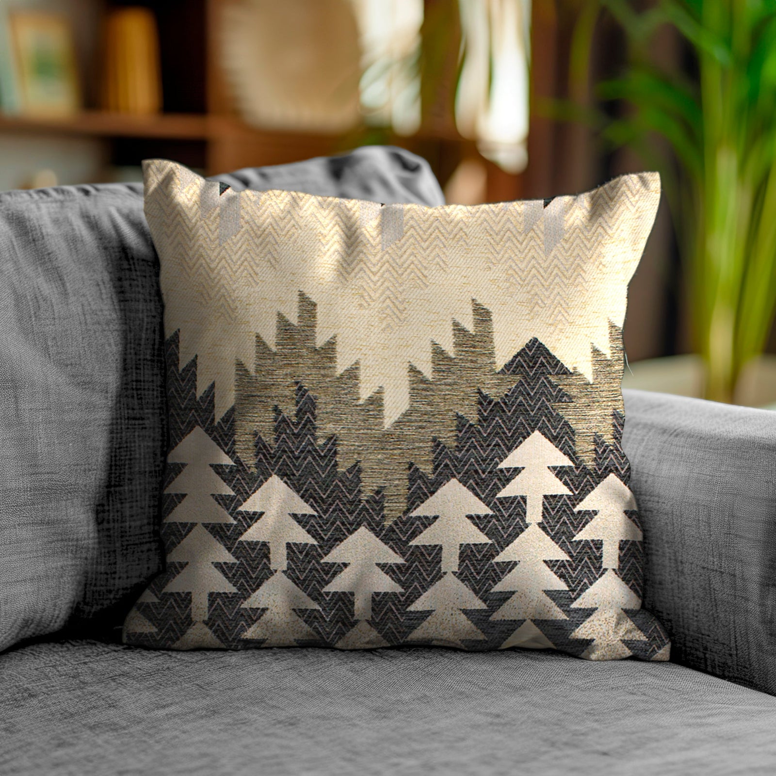 PAAR JACQUARD-DEKOKISSEN MIT ABNEHMBARER BEZUG 50X50 CM TANNENBAUM ANTHRAZIT