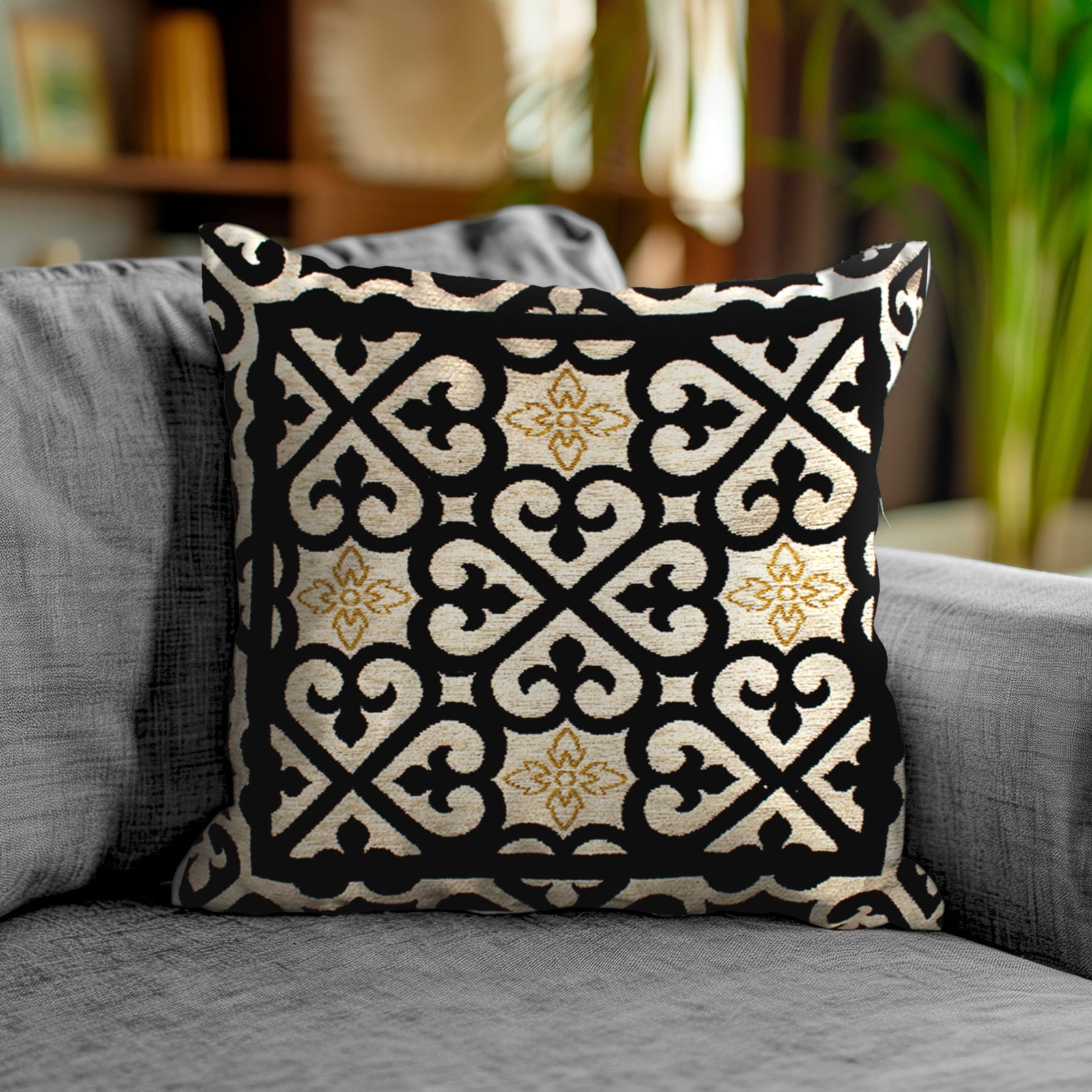 PAAR JACQUARD-DEKOKISSEN MIT ABNEHMBARER BEZUG 50X50 CM ARABISCH SCHWARZ