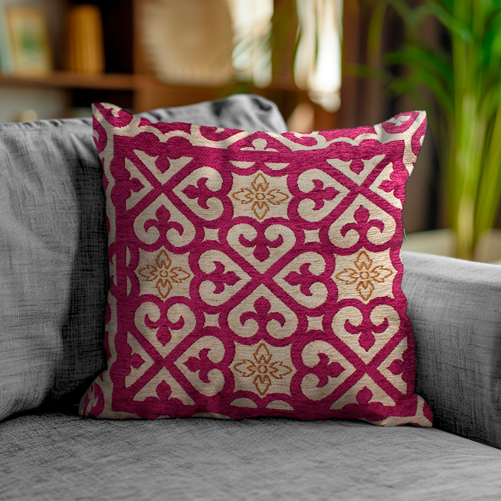 PAAR JACQUARD ABNEHMBARE DEKOKISSEN 50X50 CM ARABISCH FUCHSIA
