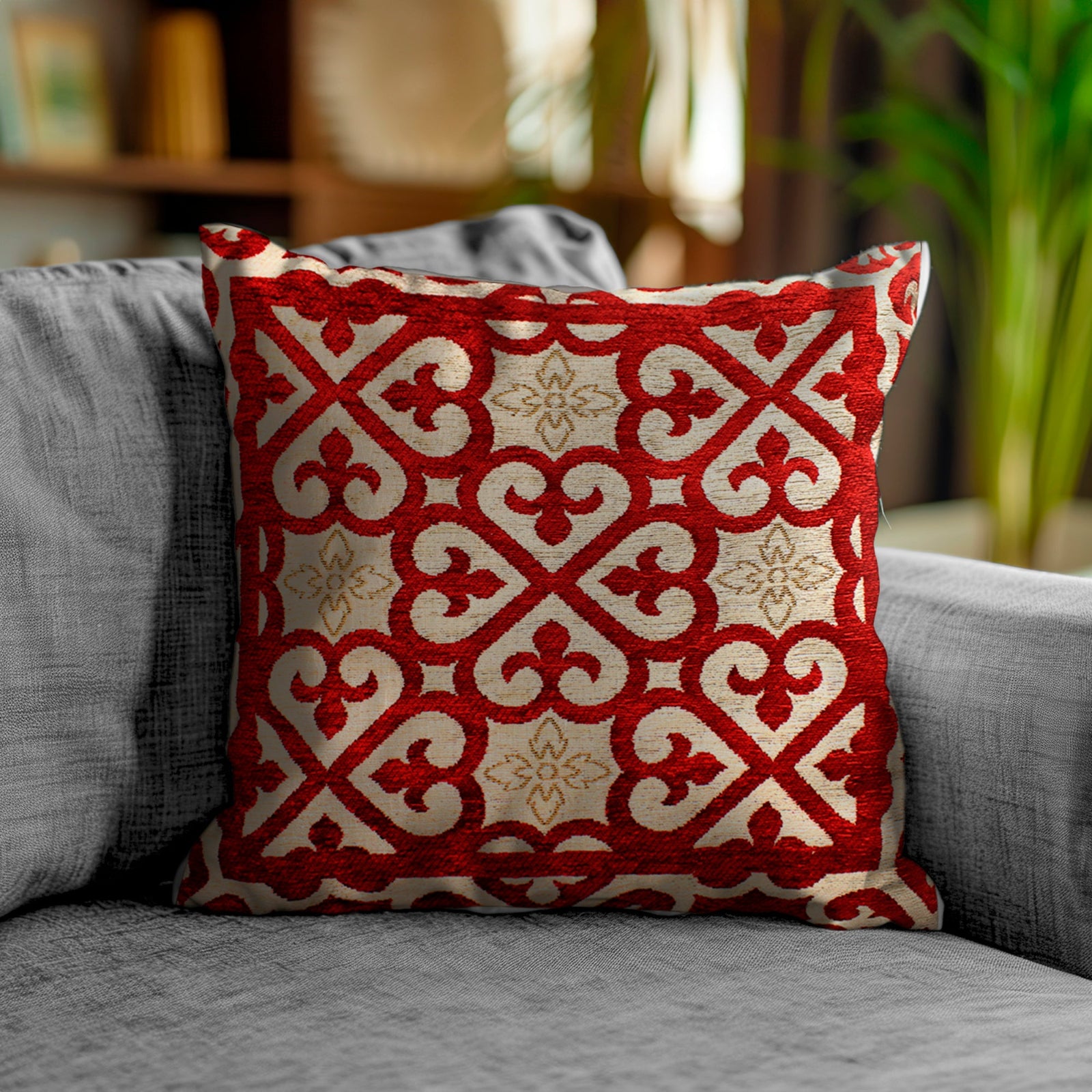 Paar Jacquard Dekokissenbezüge abnehmbar 50x50 cm Arabisch Rot