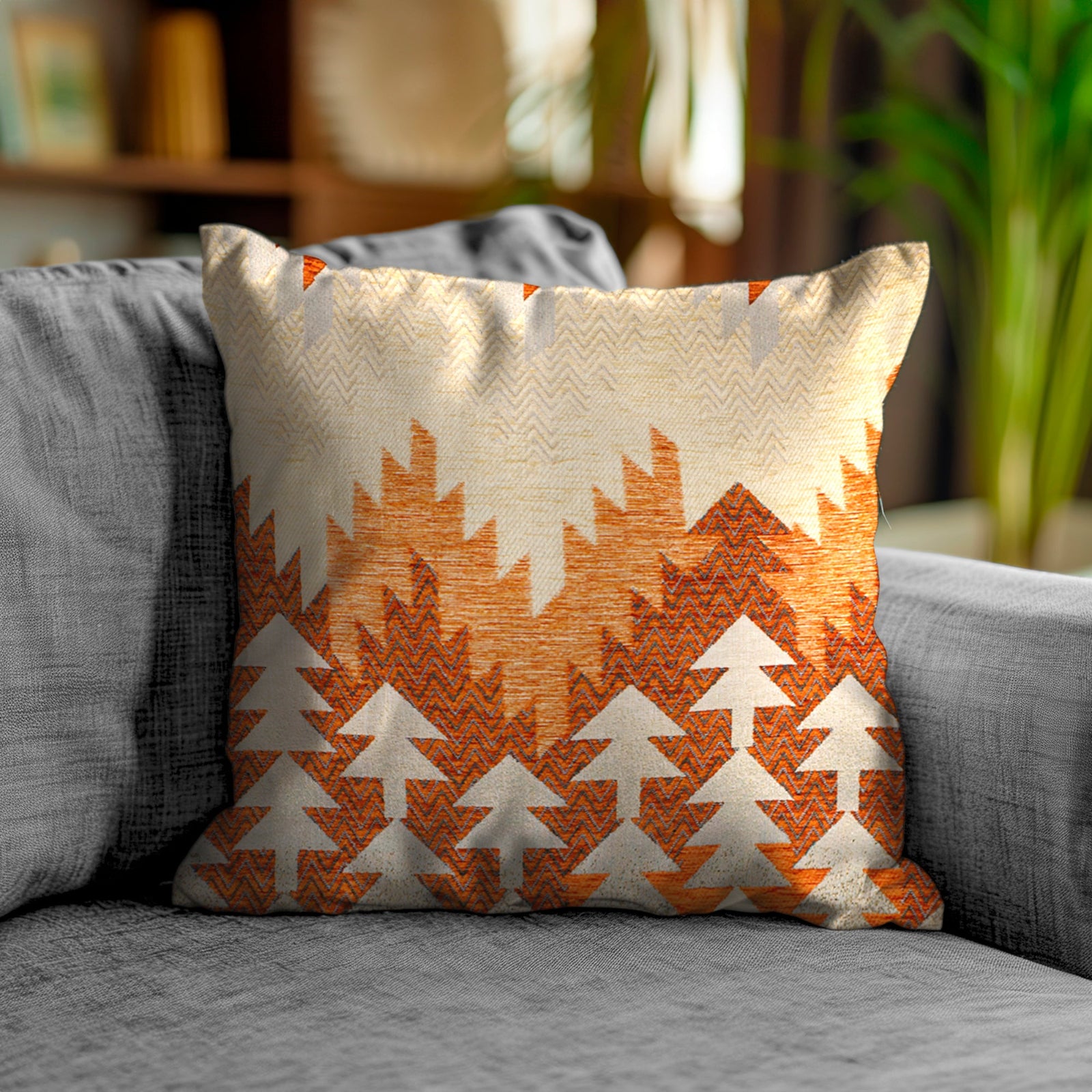 PAAR JACQUARD SOFAKISSEN ABNEHMBAR 50X50 CM FICHTE ROSTBRAUN