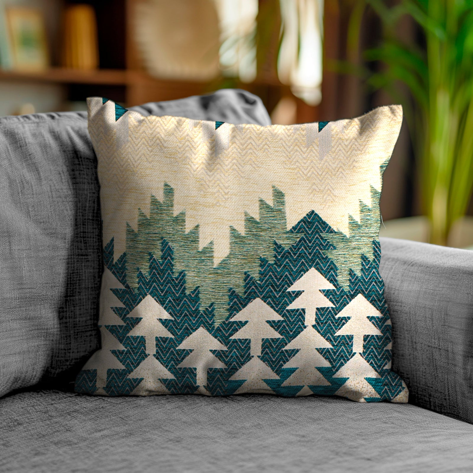 PAAR JACQUARD-DEKOKISSEN MIT ABNEHMBARER BEZUG 50X50 CM TANNENÖL PETROL