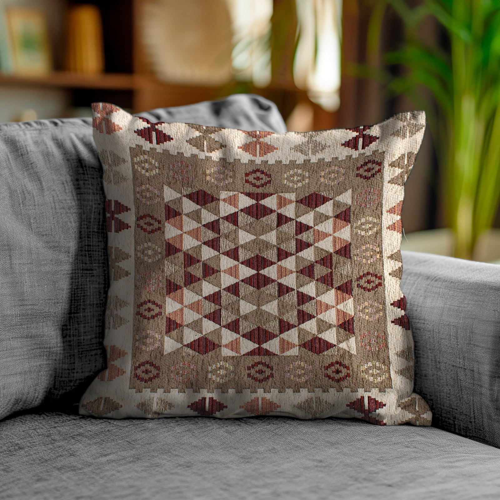 PAAR JACQUARD SOFAKISSEN ABNEHMBAR 50X50 CM KILIM WARMGRAU