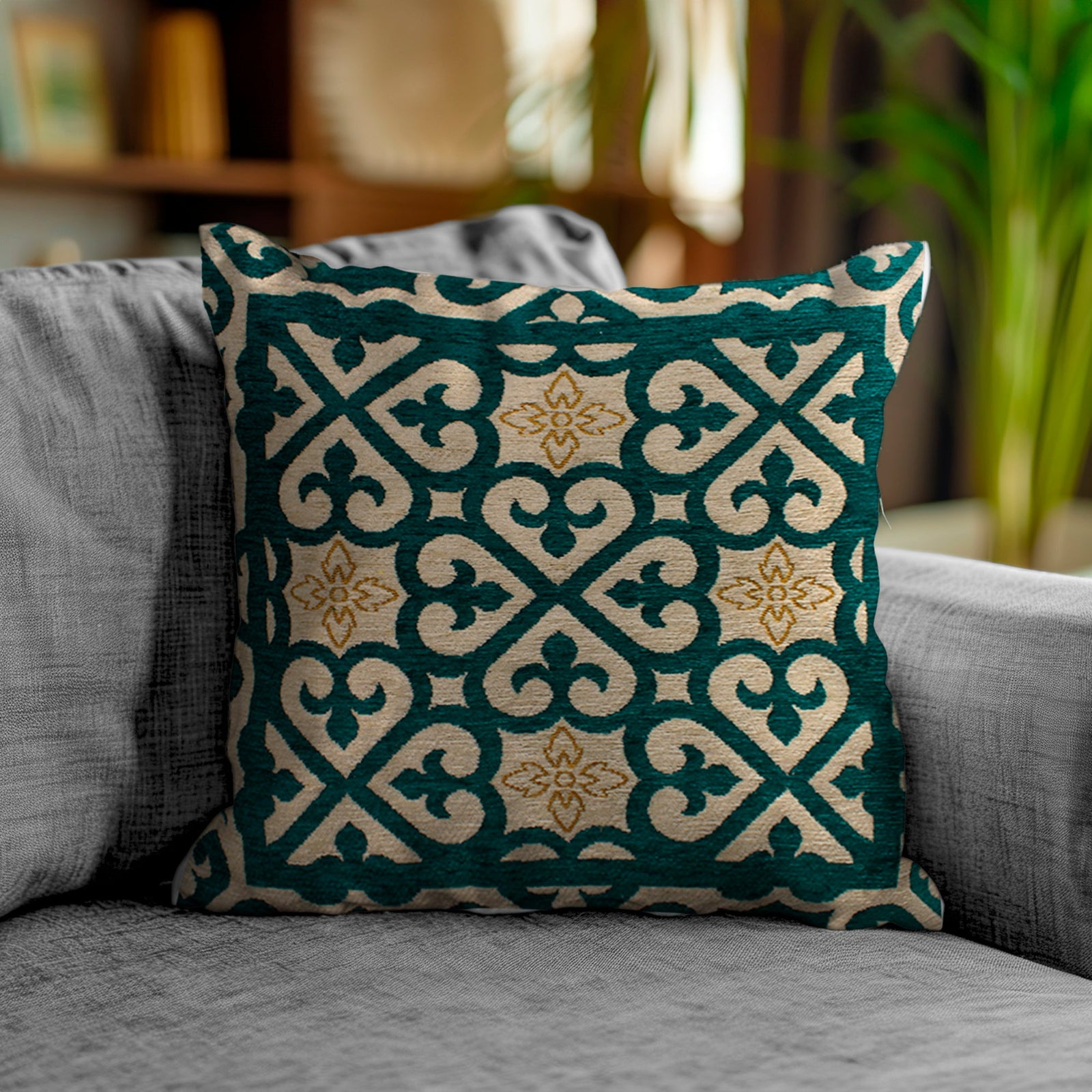 PAAR JACQUARD SOFAKISSEN ABNEHMBAR 50X50 CM ARABISCH PETROL