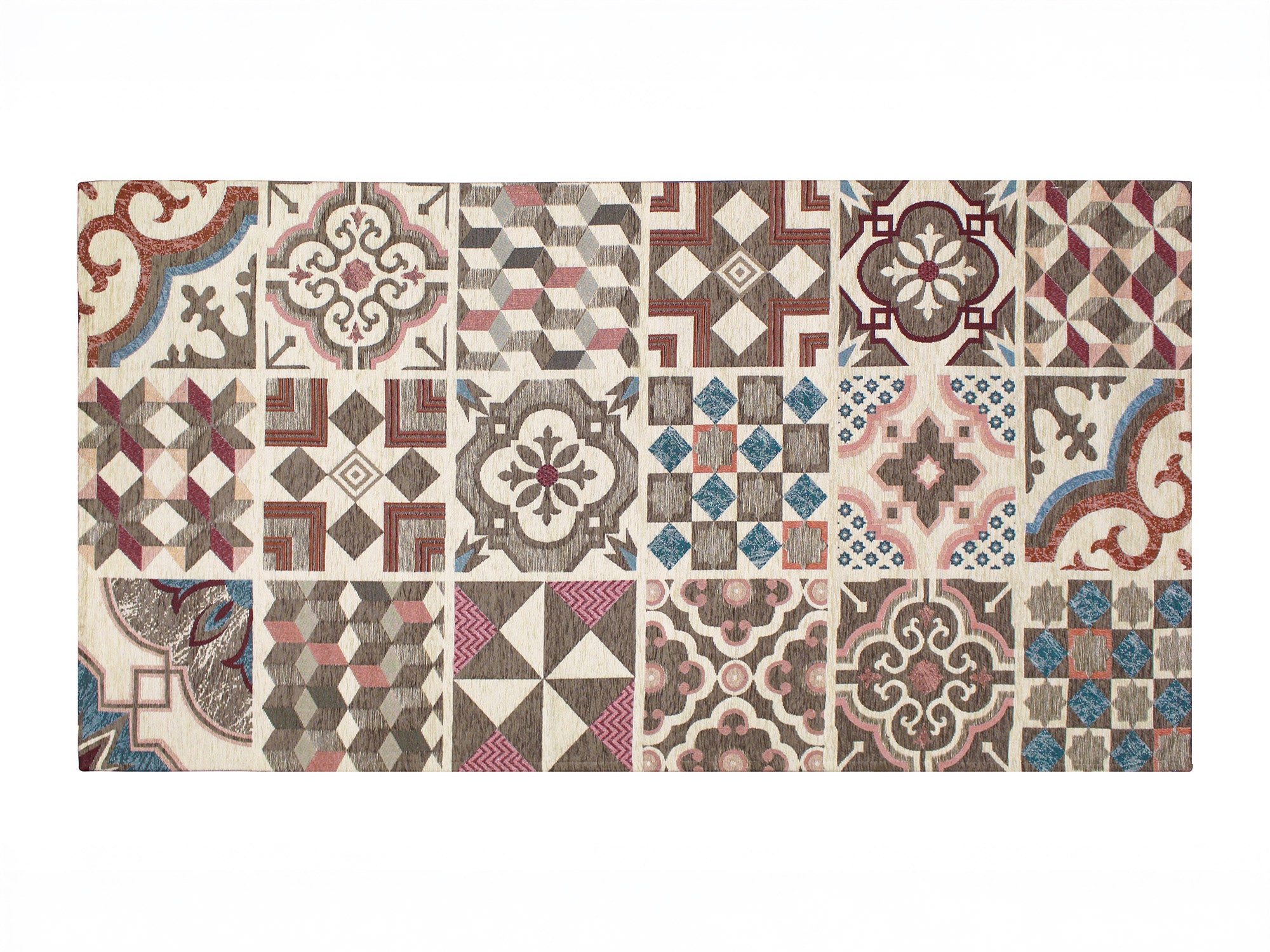 Modern decorative rug with vibrant patterns and colors, measuring 115x175 cm, featuring an anti-slip backing.