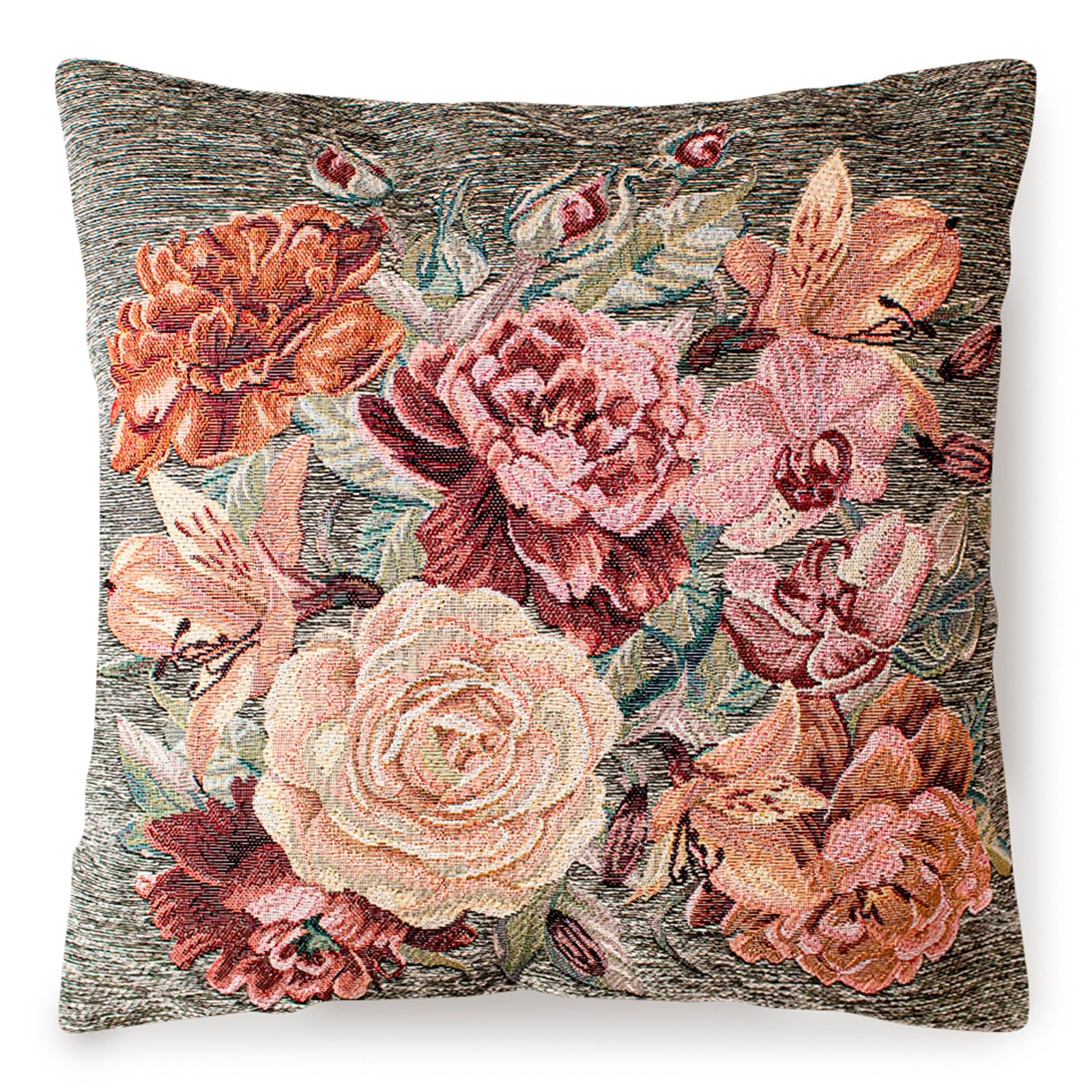 PAAR JACQUARD-DEKOKISSEN MIT ABNEHMBARER BEZUG 50X50 CM ROSEN ANTHRAZIT