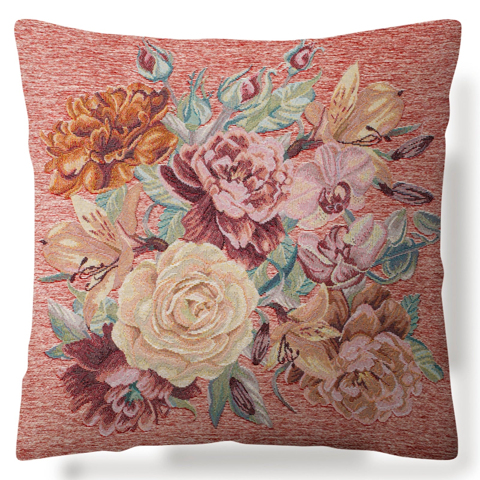 PAAR JACQUARD-DEKOKISSEN MIT ABNEHMBARER BEZUG 50X50 CM ROSEN ROT