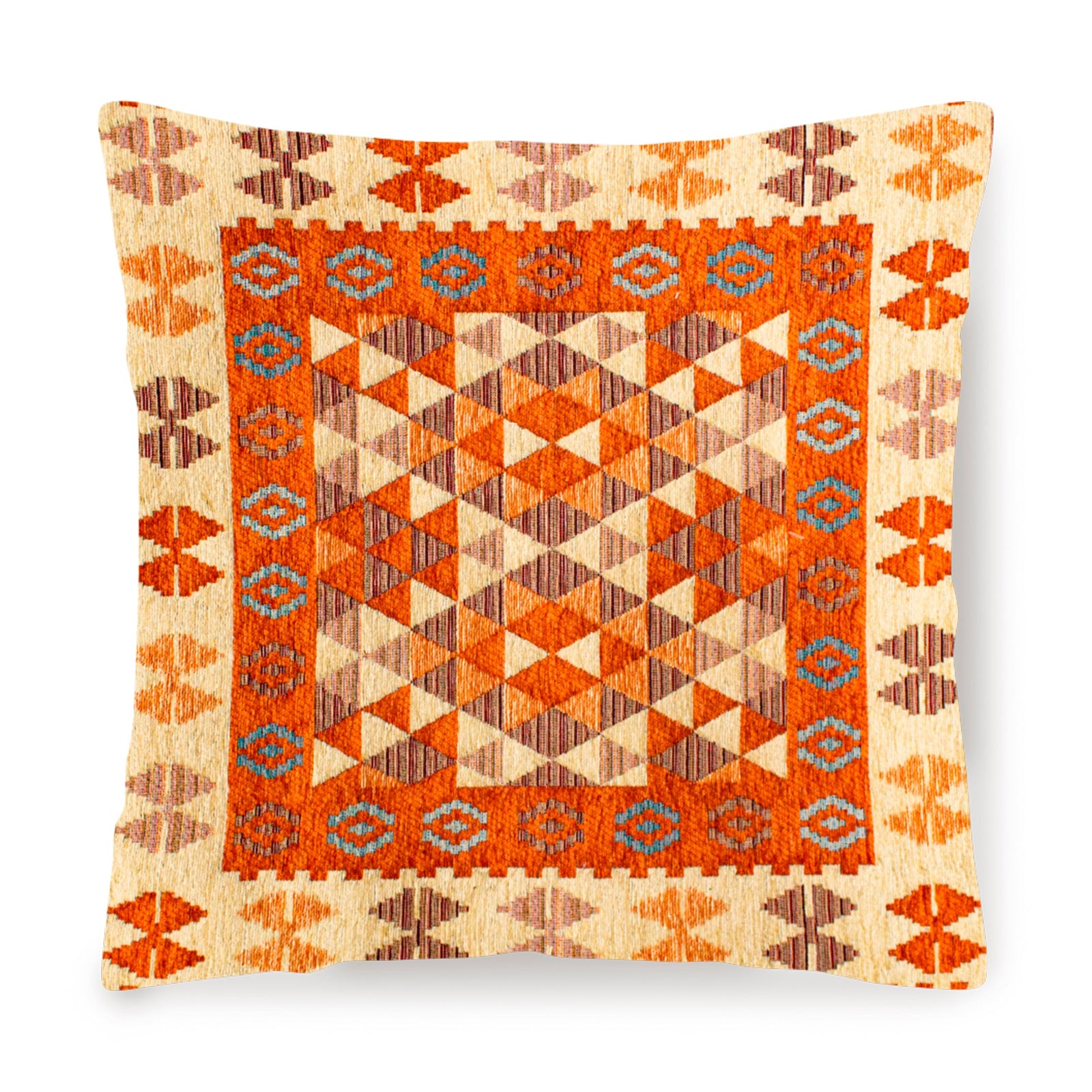 PAAR JACQUARD SOFAKISSEN ABNEHMBAR 50X50 CM KILIM ROSTBRAUN