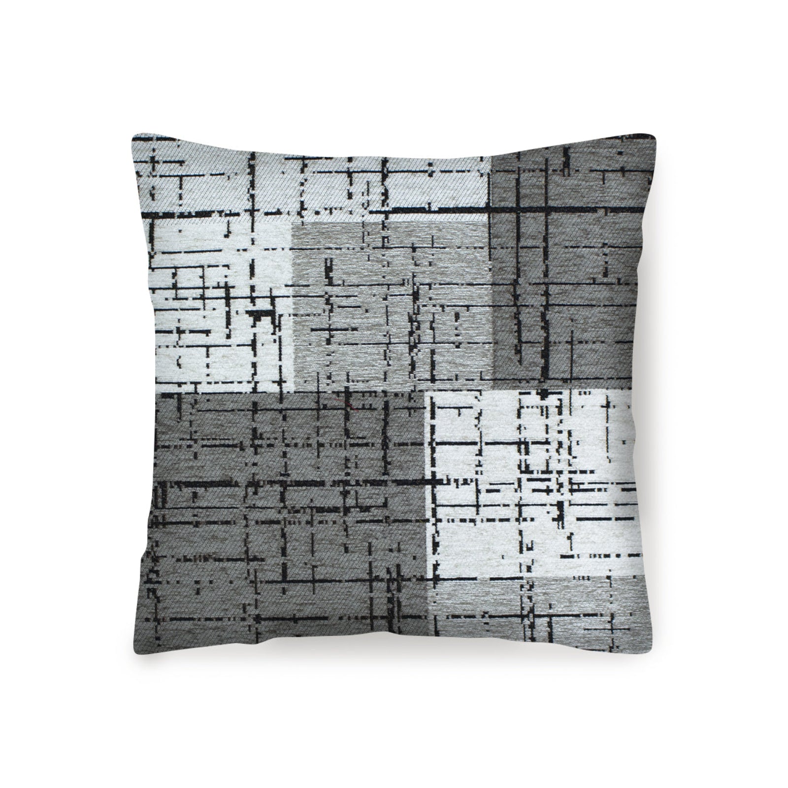 Jacquard decorative pillow 50x50 cm in warm gray Mondrian pattern, removable cover, ideal for modern or classic decor.