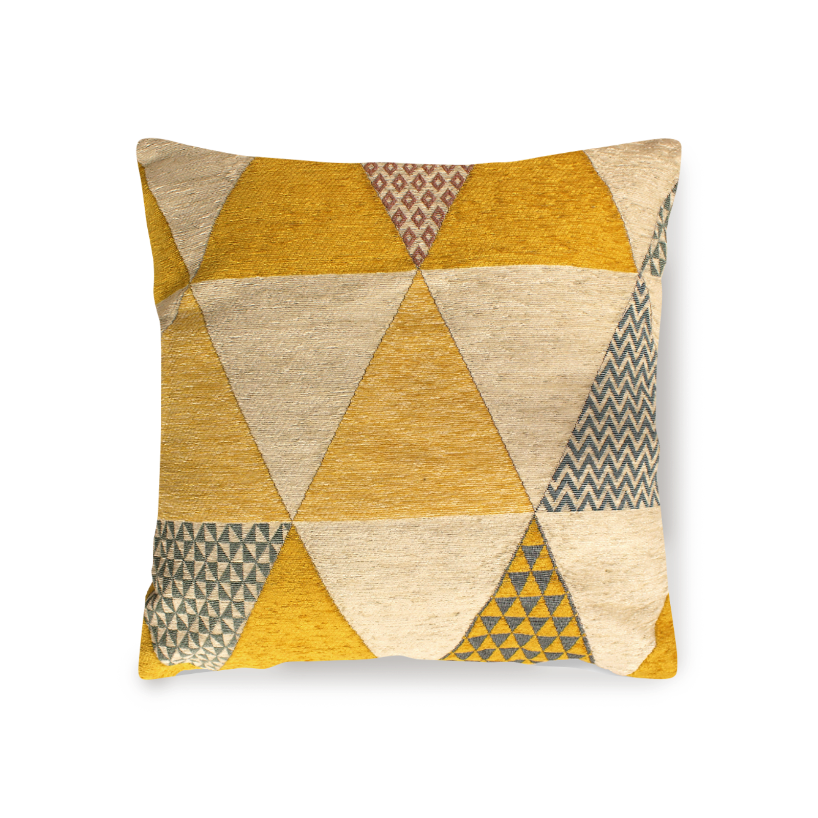 PAAR JACQUARD-DEKOKISSEN MIT ABNEHMBARER BEZUG 50X50 CM SENFGELBE DREIECKE