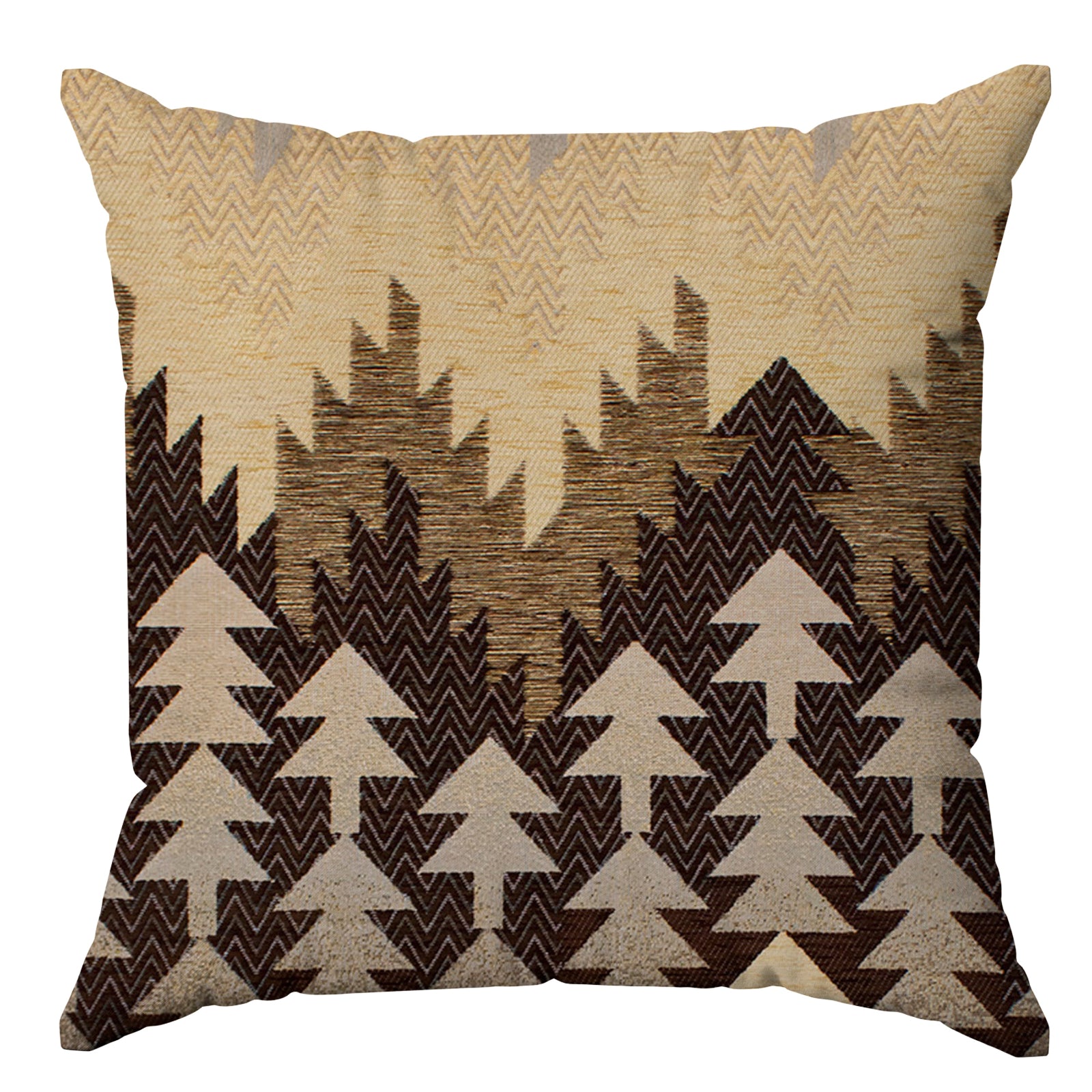 Cuscino decorativo Jacquard con motivo a alberi, sfoderabile, 50x50 cm, in tonalità marrone e beige.