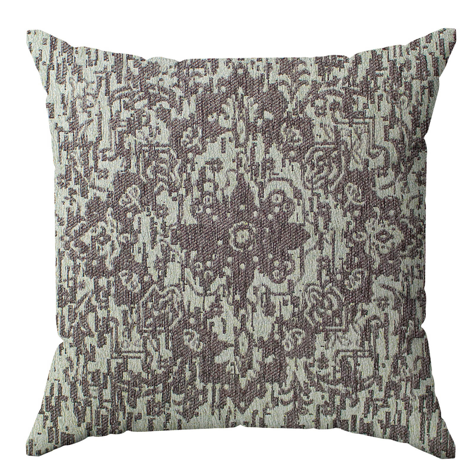 Decorative jacquard cushion in gray with floral pattern, perfect for enhancing home decor.