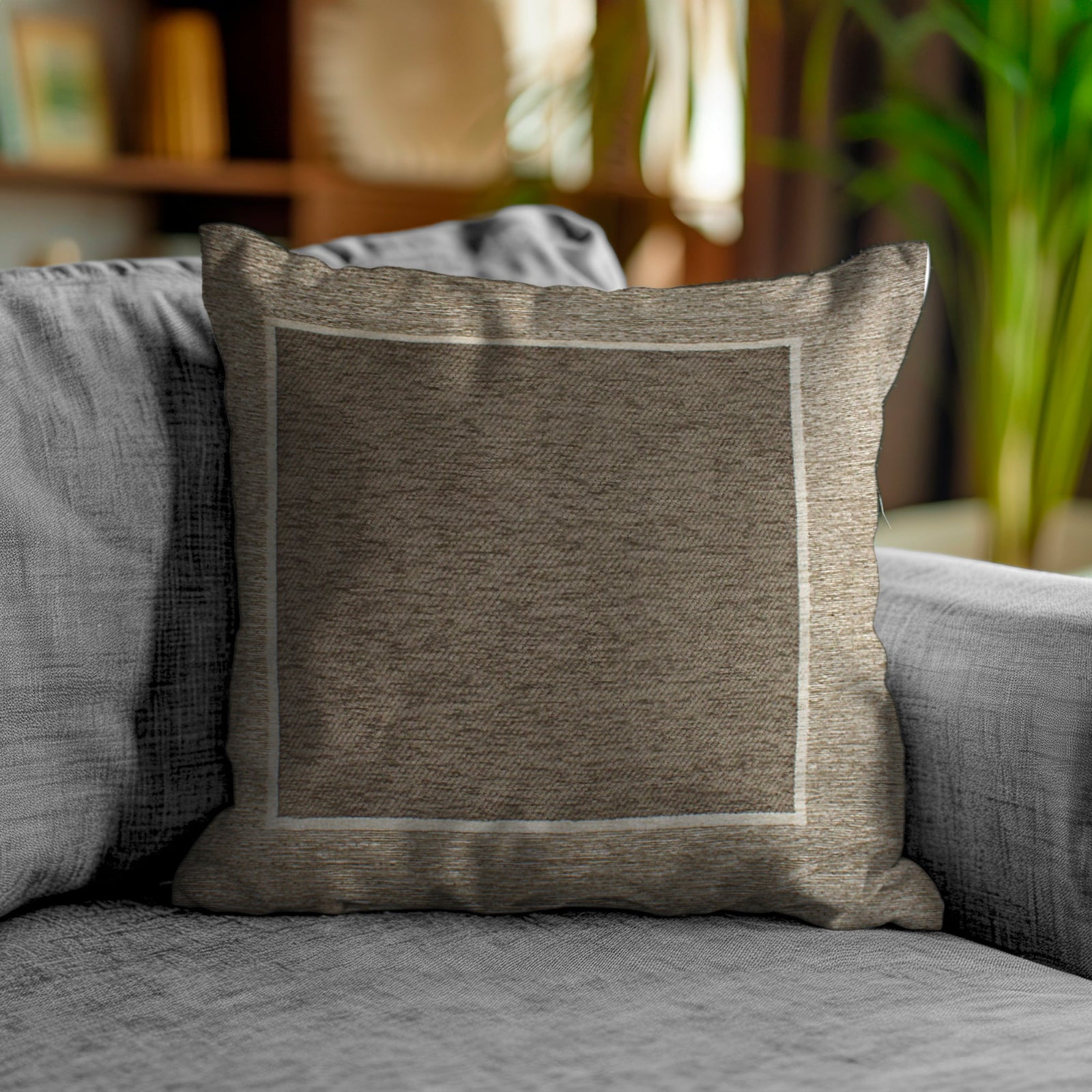 Cuscino decorativo sfoderabile in jacquard, 50x50 cm, tono grigio caldo scuro, ideale per il living o la camera.