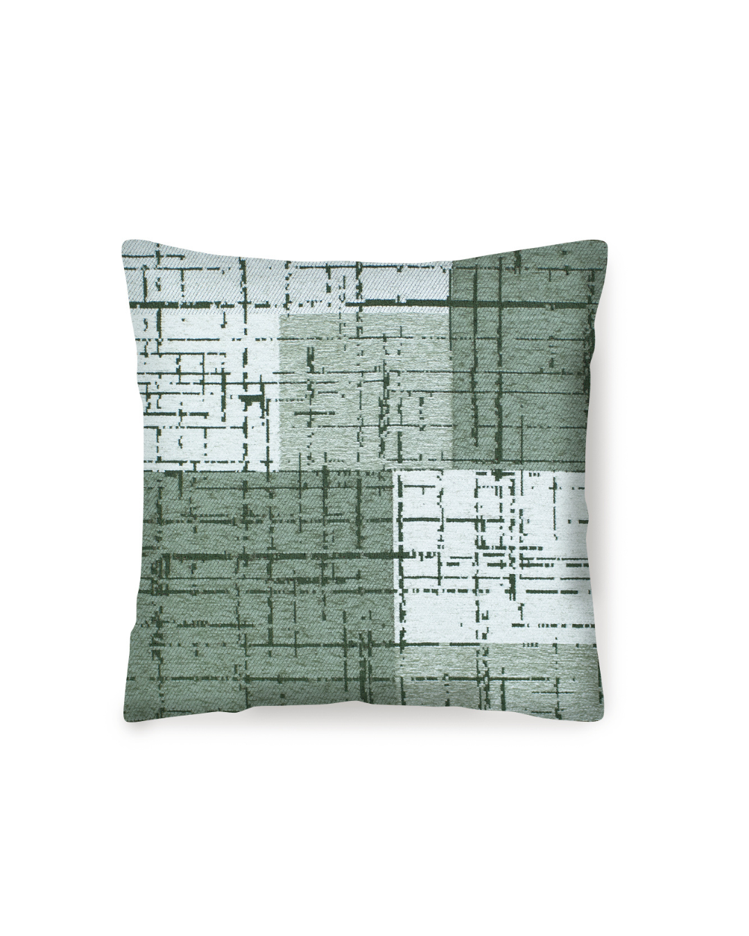 PAAR JACQUARD SOFAKISSEN ABNEHMBAR 50X50 CM MONDRIAN GRÜN ASCHENFARBEN