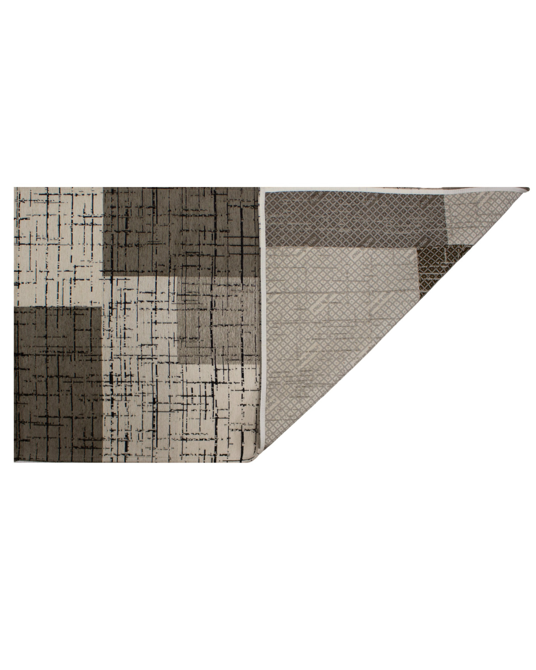 GEOMETRISCHER DEKORATIONSTEPPICH MONDRIAN WARMGRAU 160x240 CM MIT RUTSCHFESTER UNTERLAGE