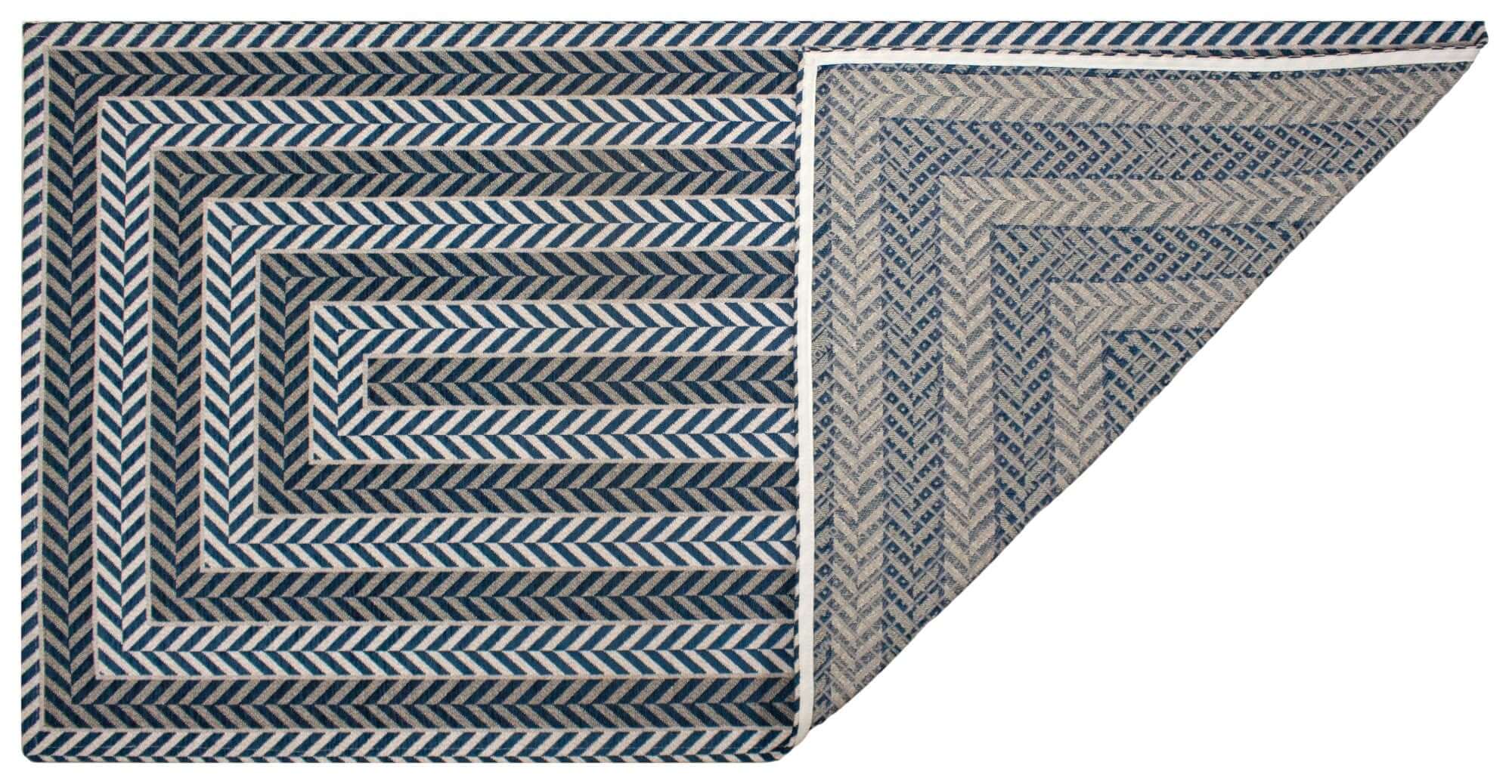 TAPPETO SALICE CON RETRO ANTISCIVOLO, design moderno a spina di pesce, colore blu e beige.