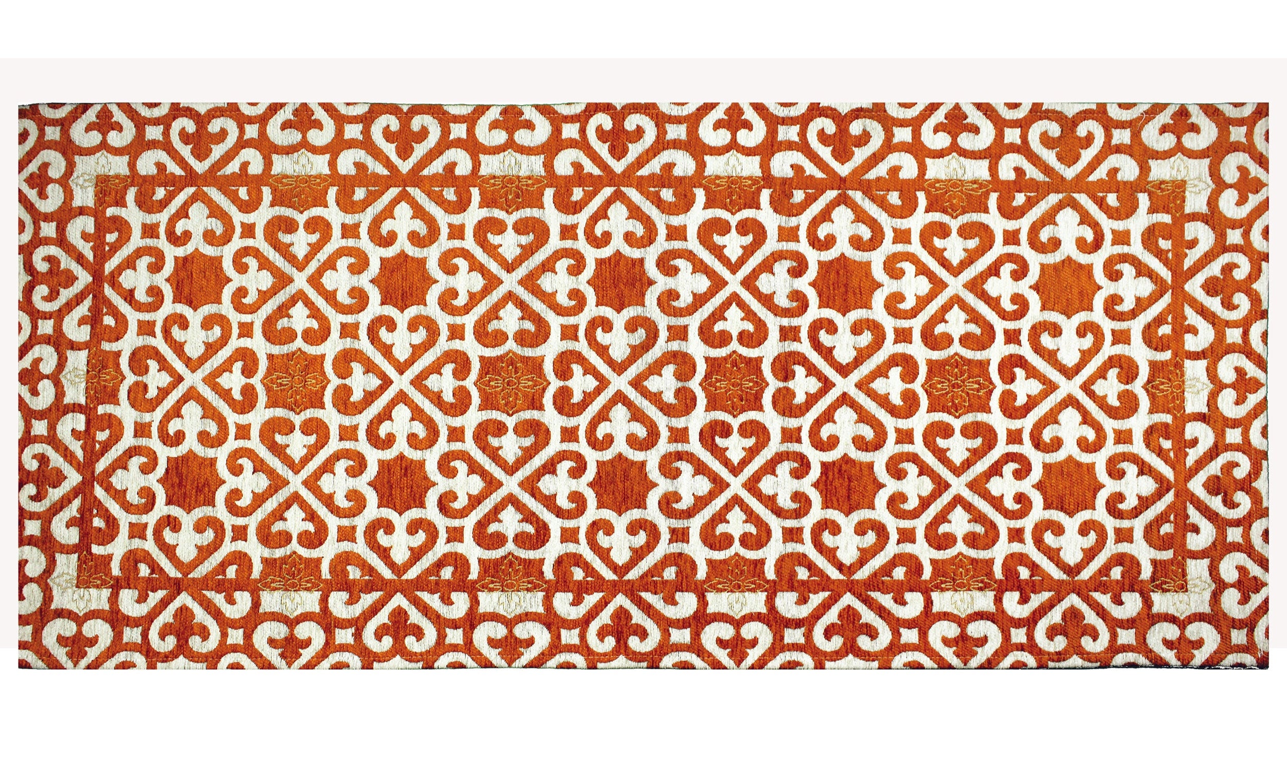 Tappeto arredo disegno arabesco color ruggine, 175x280 cm, con finitura antiscivolo e morbida ciniglia.