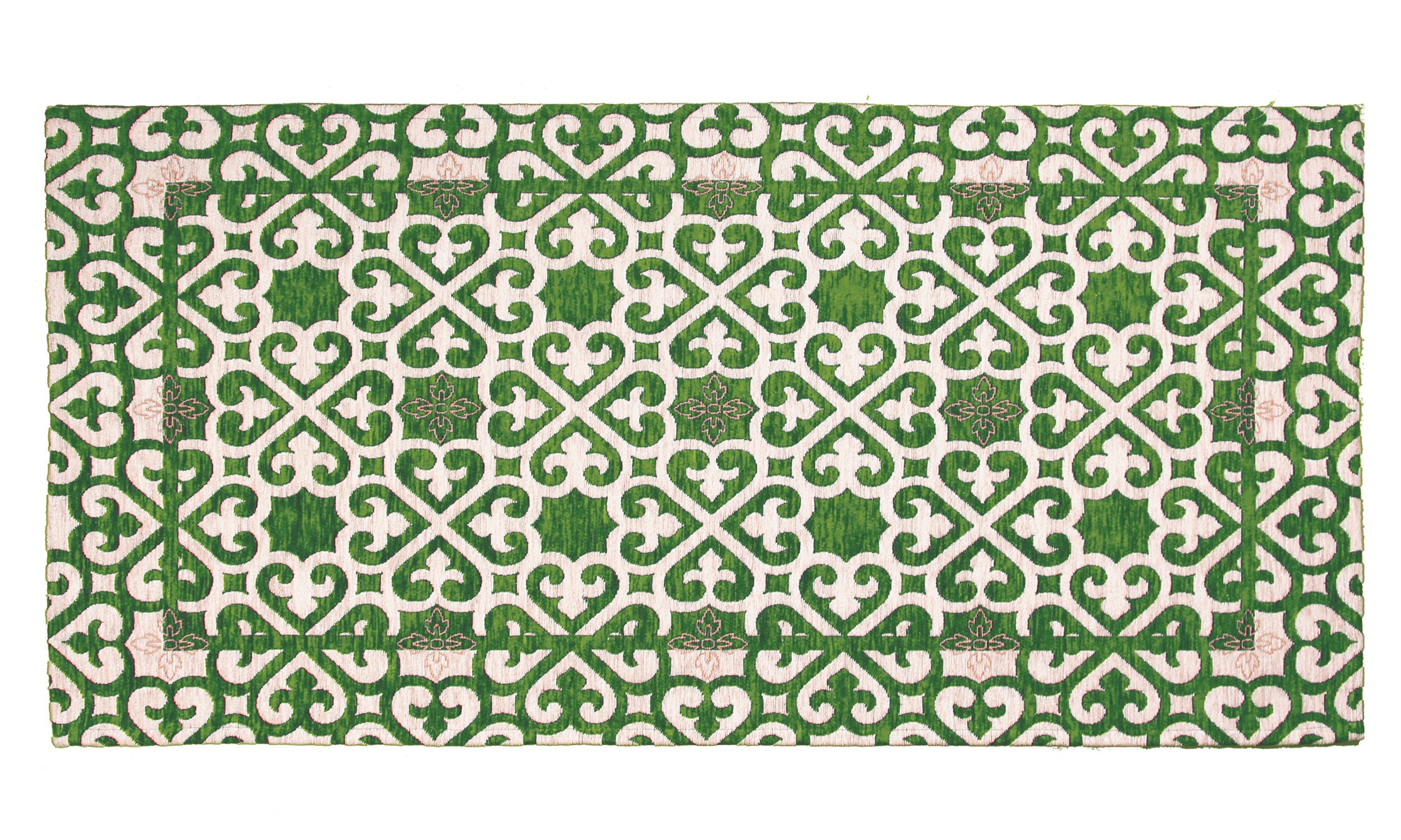 Green Arabic design rug, 175x280 cm, non-slip, soft and easy to clean, ideal for modern decor.