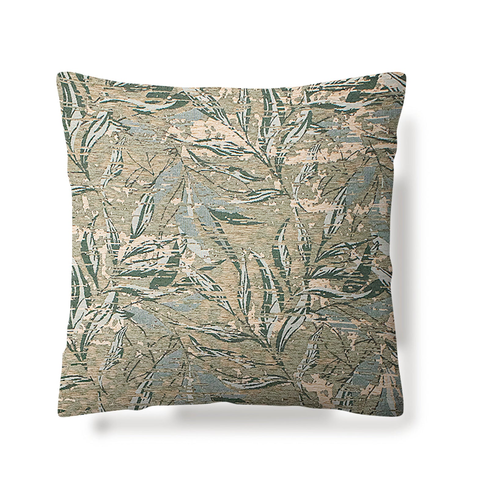 Cuscino quadrato Jacquard sfoderabile 50x50 cm con design foliage in verde cenere perfetto per arredare la casa.