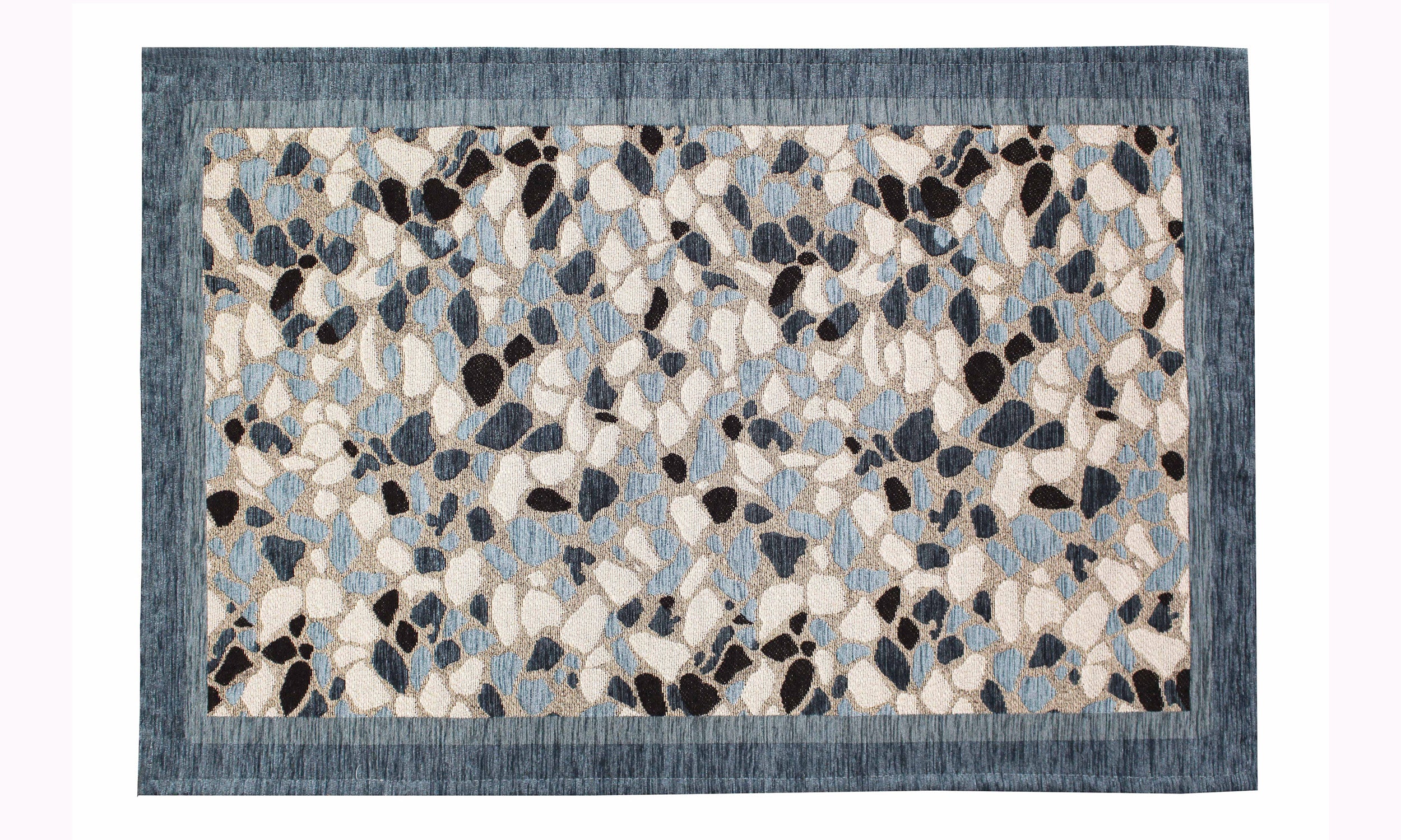 Tappeto da cucina in graniglia con colori azzurro e nero, antiscivolo, dimensioni 57x85 cm.