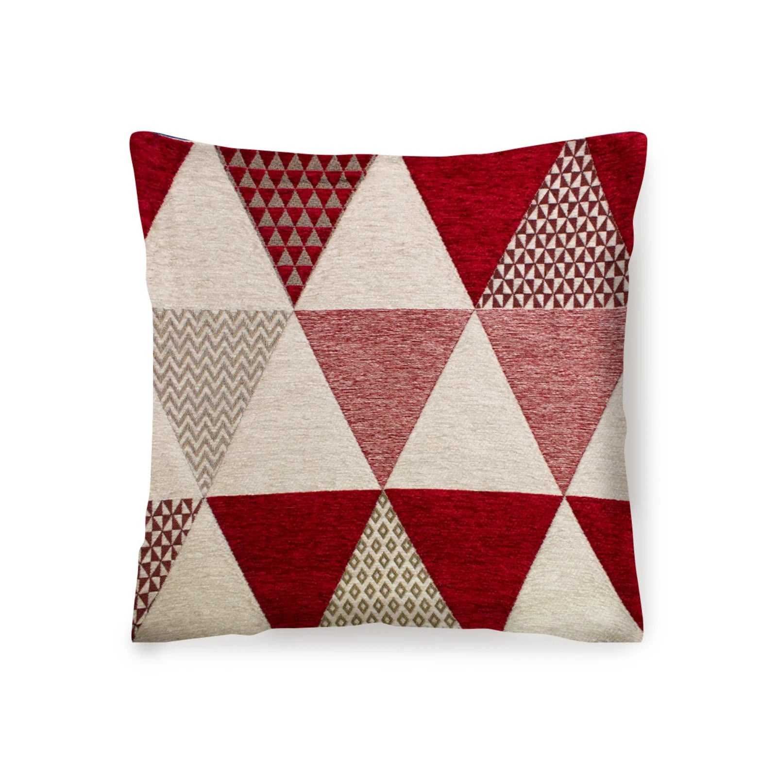 COPPIA CUSCINI ARREDO JACQUARD SFODERABILI TRIANGOLI con motivo geometrico in rosso e beige