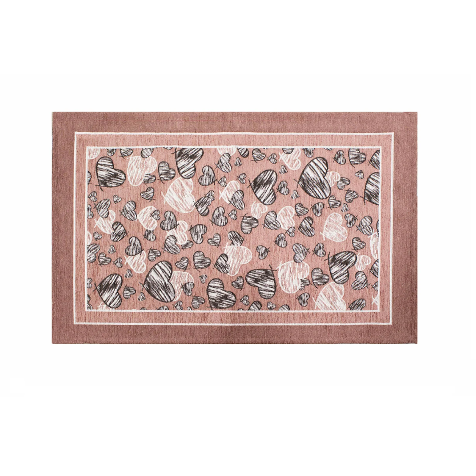 TAPPETO DA CUCINA DIS.MELODY CON ANTISCIVOLO, tappeto moderno in ciniglia con design a cuori.