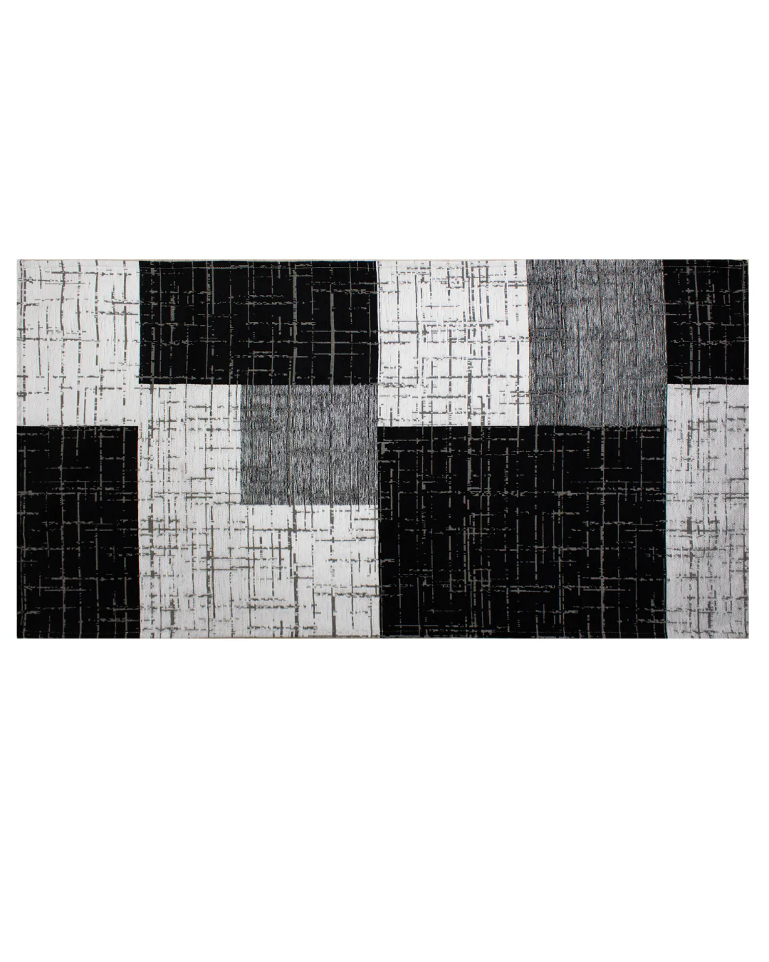 TAPPETO ARREDO GEOMETRICO DIS. MONDRIAN CON ANTISCIVOLO, tappeto moderno in bianco e nero con design geometrico, facile da pulire.
