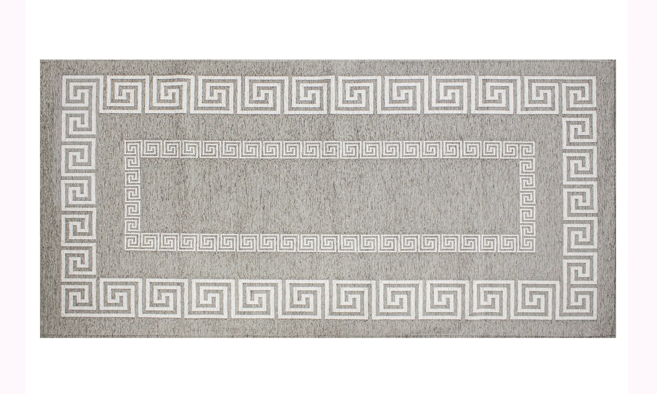 TAPPETO ARREDO ATENE NERO BIANCO CON ANTISCIVOLO con design geometrico bianco su sfondo grigio, ideale per ogni ambiente.