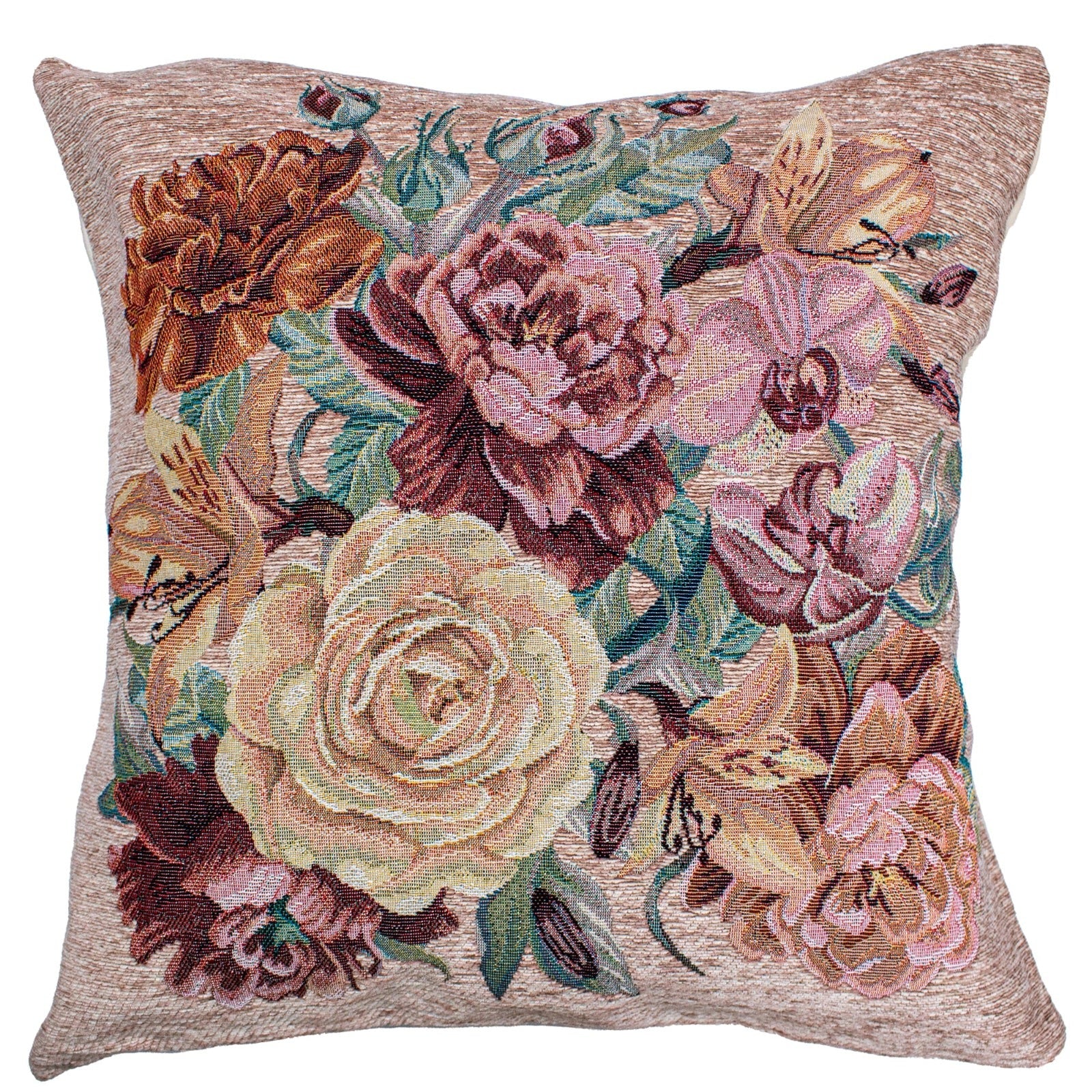 COPPIA CUSCINI ARREDO JACQUARD SFODERABILI ROSES con motivo floreale elegante.