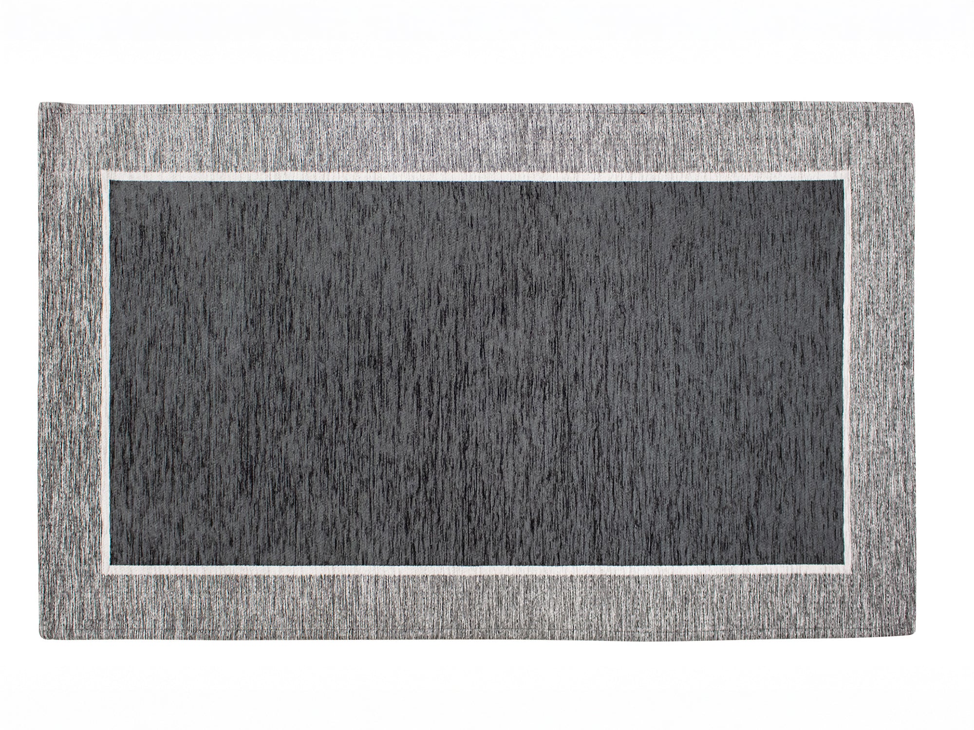 Tappeto arredamento dis.Roma antracite 115x175 cm con bordo bianco e superficie antiscivolo.