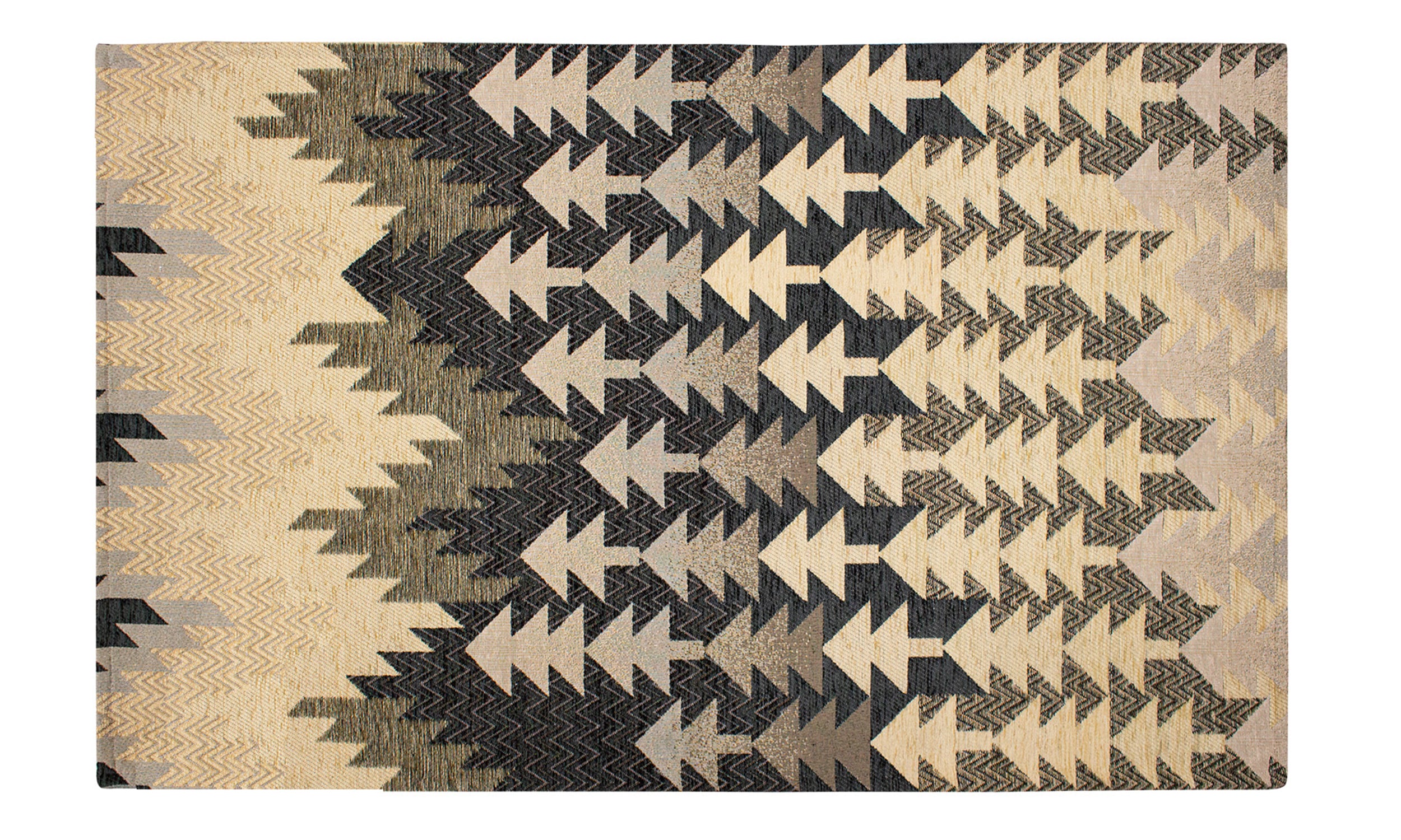 Modern antracite carpet 115x175 cm with non-slip backing, featuring geometric arrow design in vibrant colors.