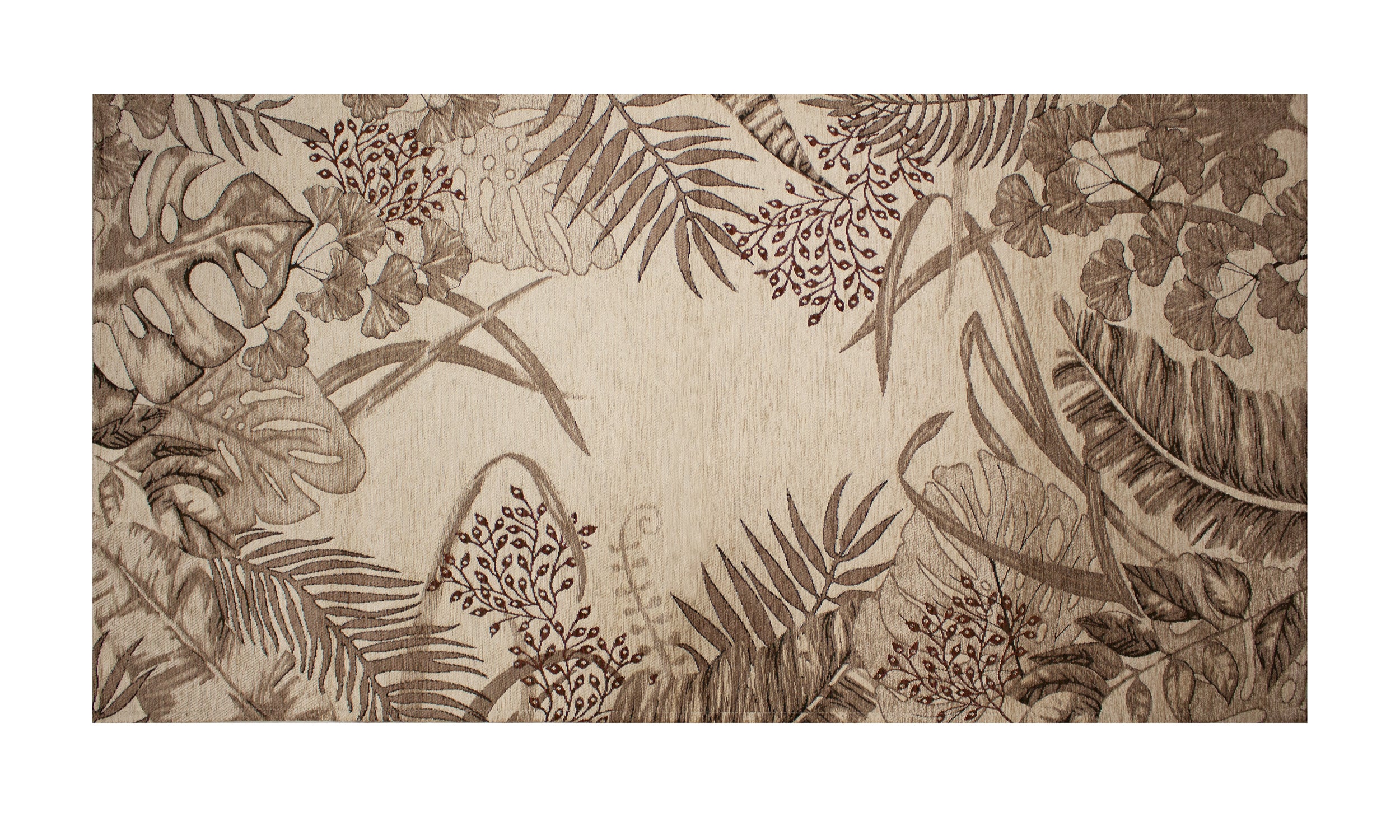 Modern decorative rug with botanical print in warm tones, 65x115 cm with anti-slip backing.