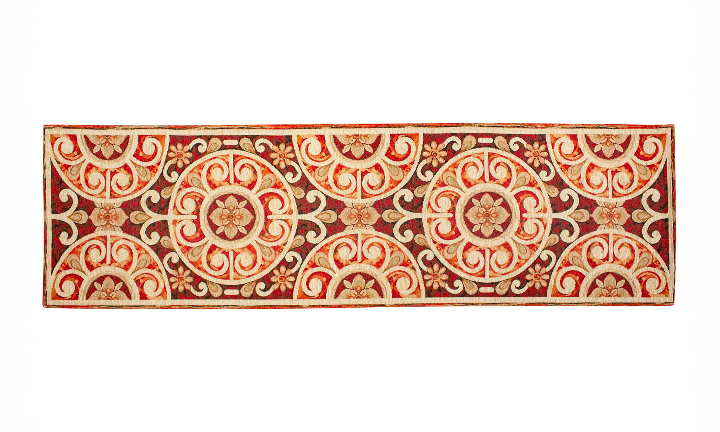Tappeto da cucina decorativo col. rosso con motivi ornamentali, antiscivolo, misure 57x85 cm.