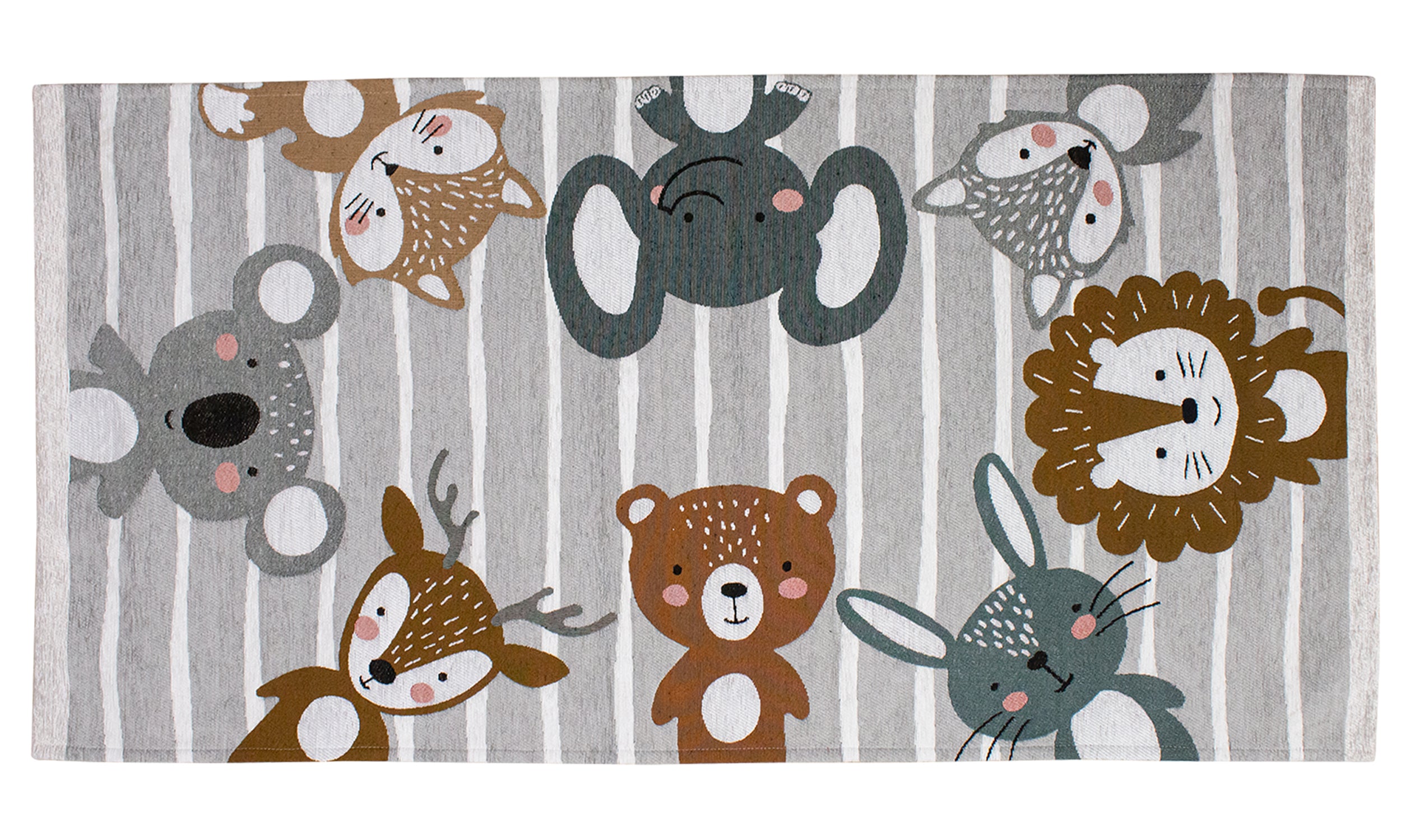 Tappeto moderno grigio con animaletti in un design giocoso, misura 115x175 cm e antiscivolo.
