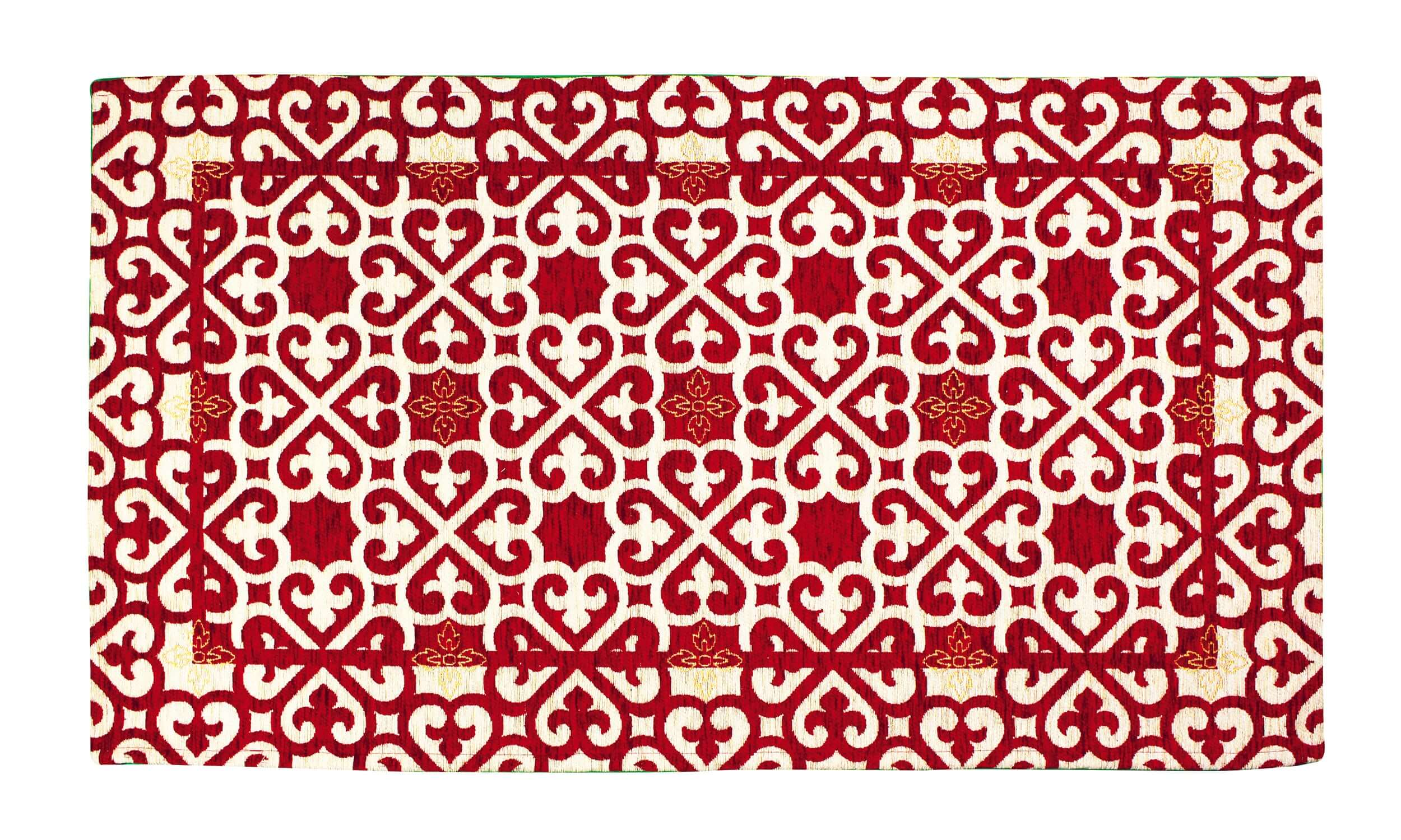 Tappeto arredamento rosso con disegno arabesco, 175x280 cm, effetto scolpito e antiscivolo.