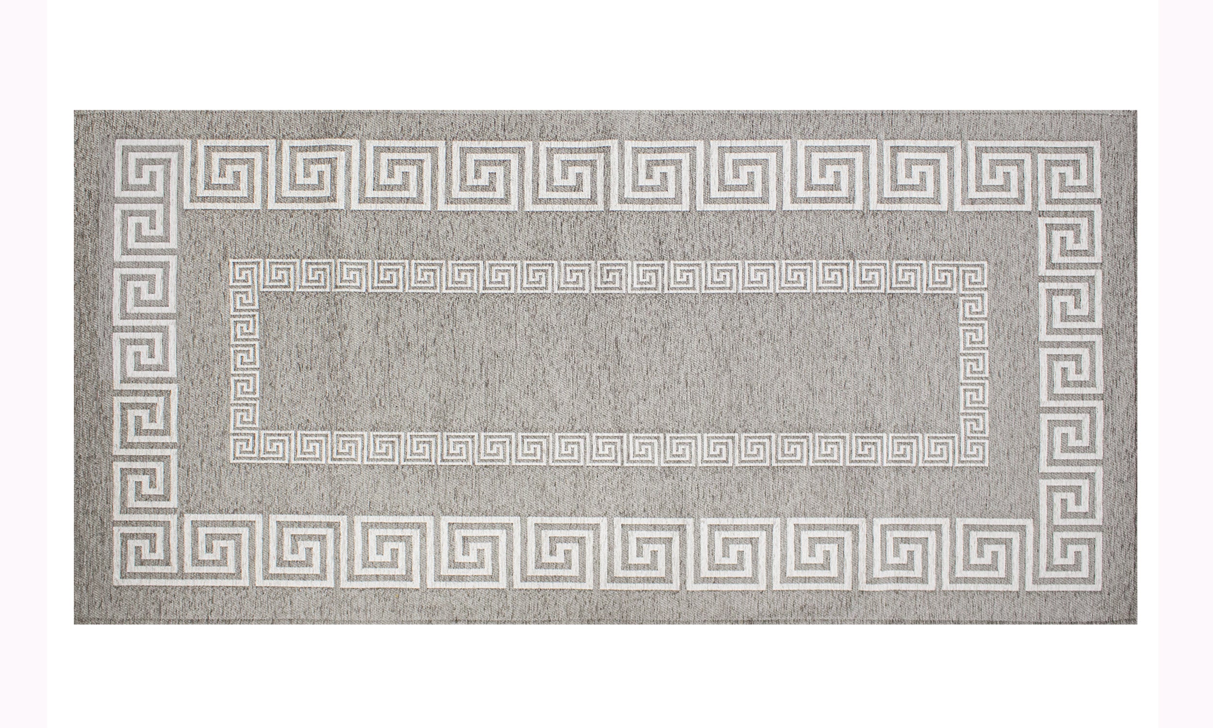 Modern gray area rug with Greek key pattern, 115x175 cm, anti-slip design, soft and durable fabric.