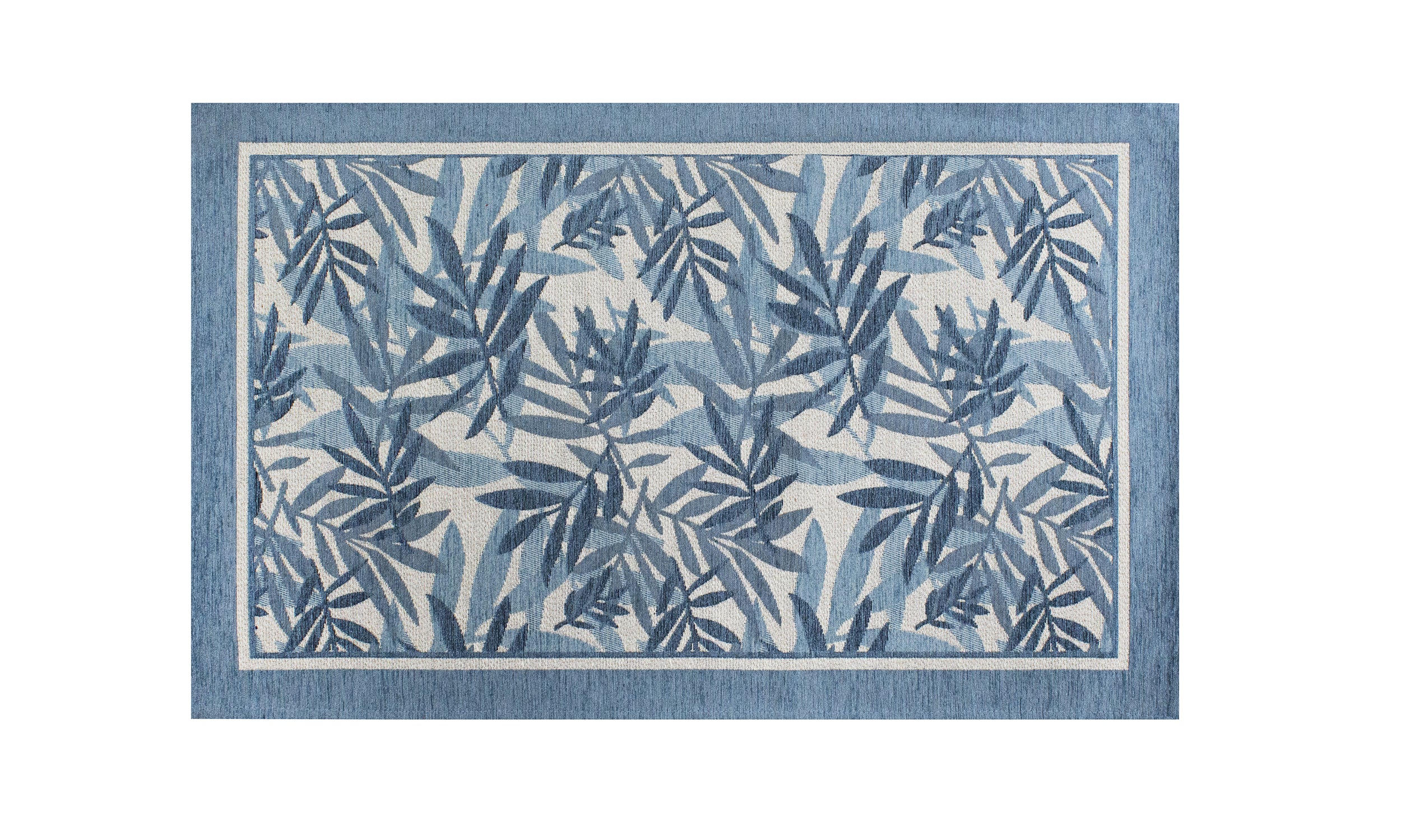 Modern blue bamboo kitchen rug with a leafy design, 57x85 cm, soft and easy to clean.
