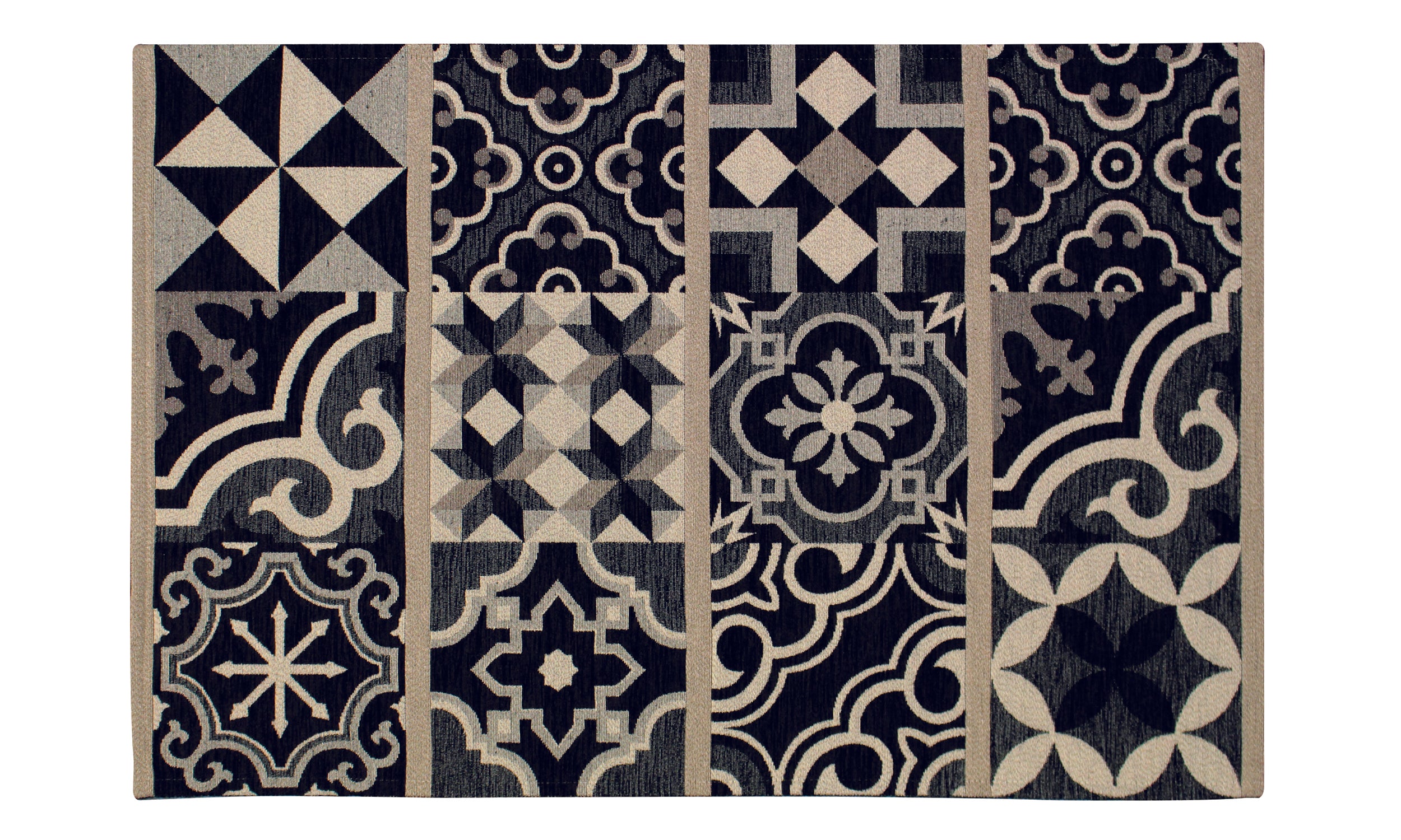 Tappeto da cucina con motivi moderni in nero e bianco, dimensioni 57x85 cm, facile da pulire e resistente.