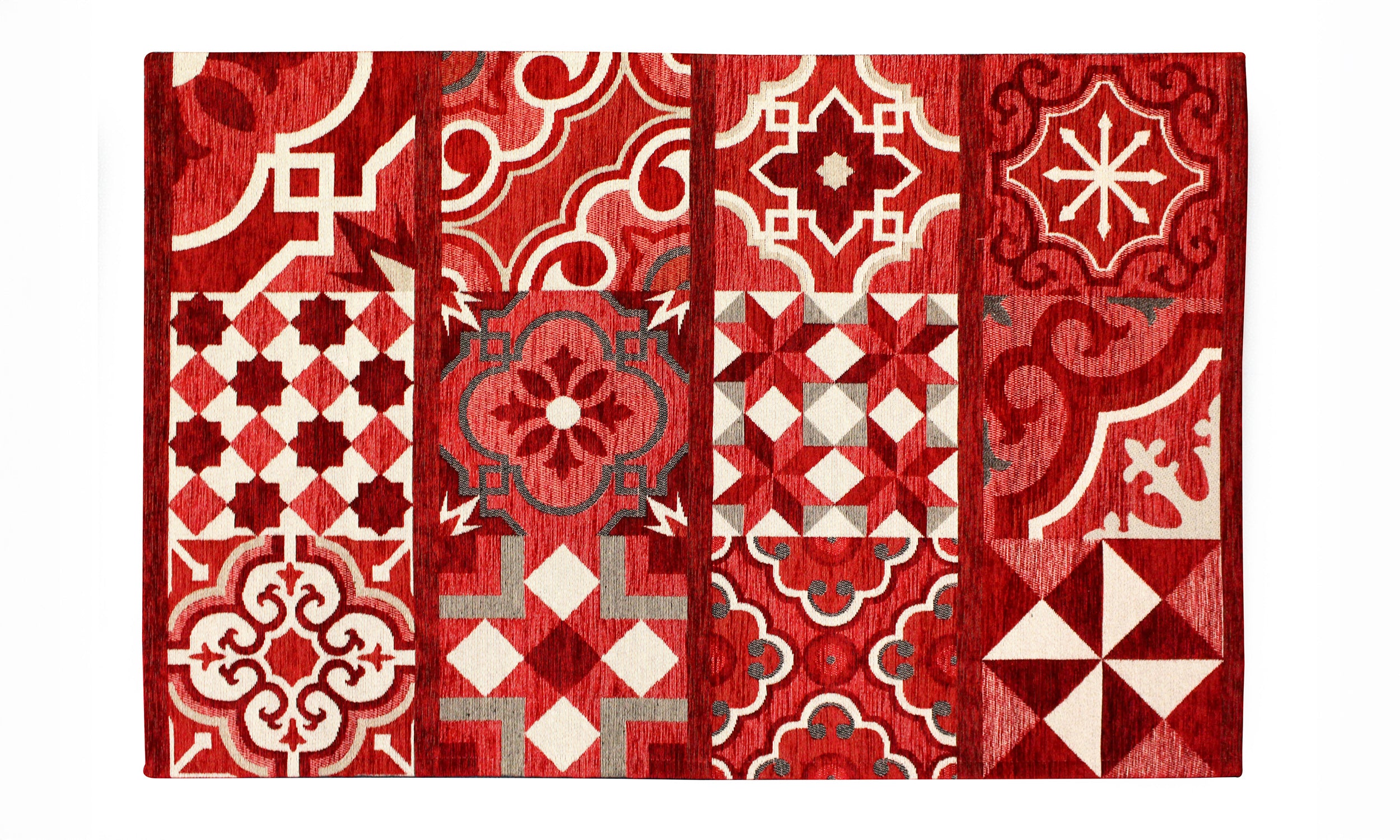 Tappeto da cucina Don Giovanni in rosso, design moderno con motivi geometrici e colori vivaci 57x85 cm.