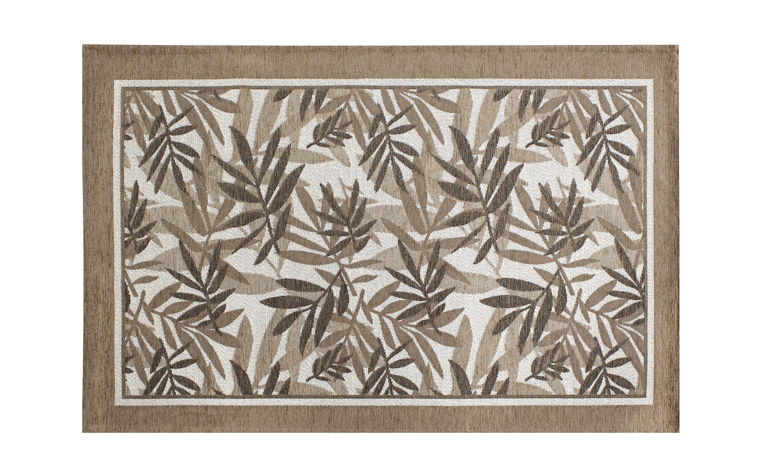 Tappeto da cucina in ciniglia con design foglie in tonalità marroni e beige, dimensioni 57x85 cm.