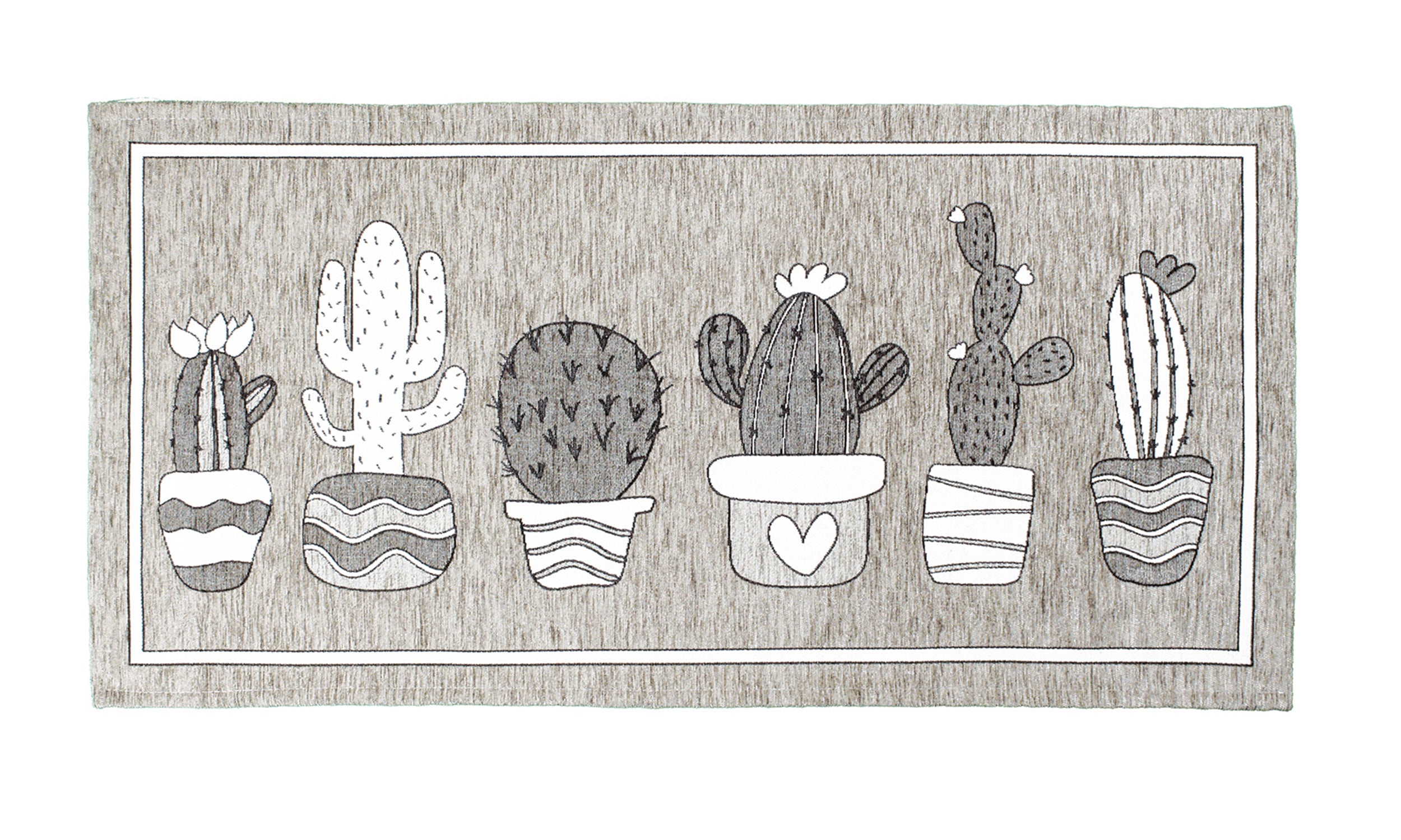 Tappeto da cucina con design di cactus in bianco e grigio, 57x85 cm, moderno e facile da pulire.