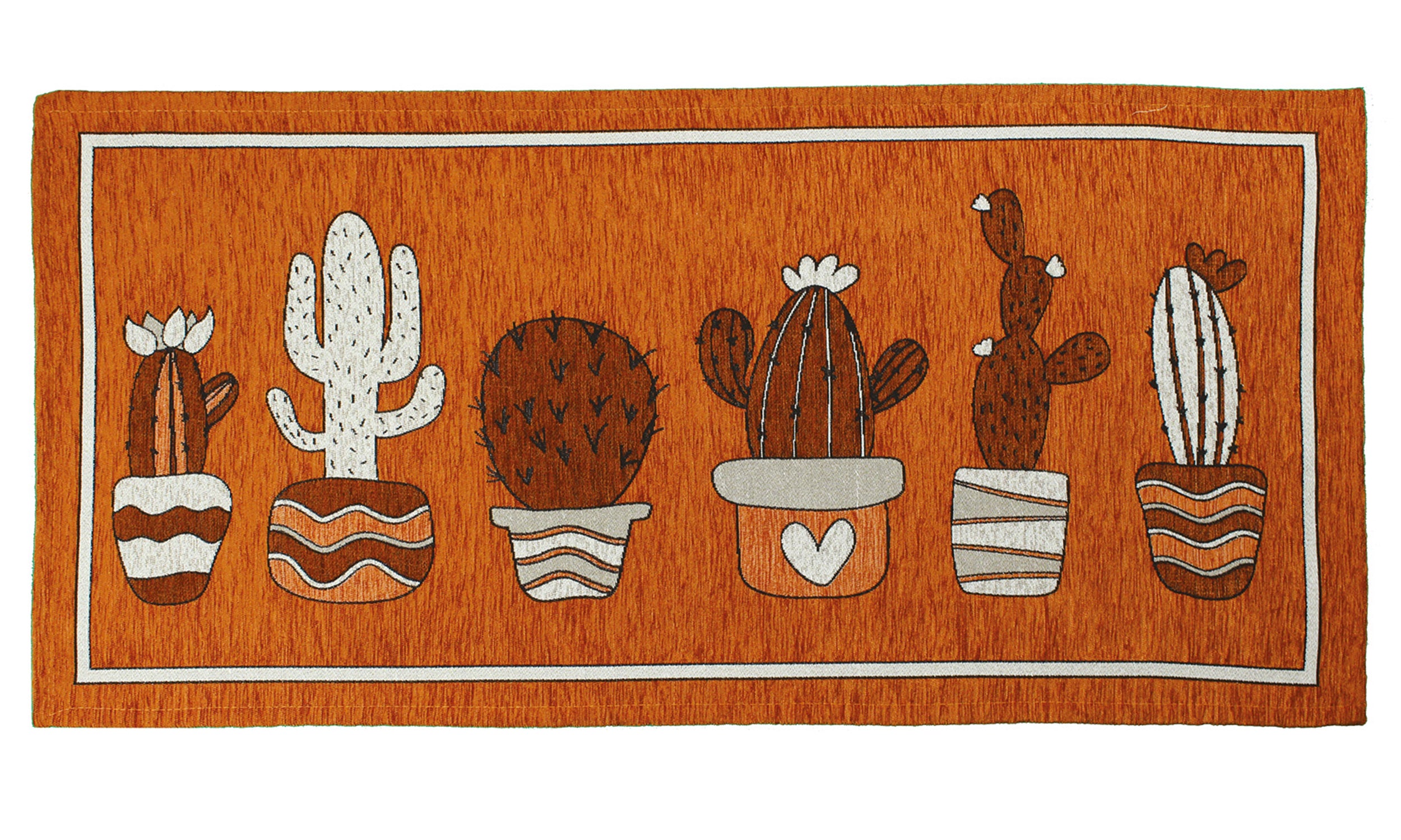 Cactus rug in rust color, featuring modern design with vibrant potted cacti, size 57x85 cm.