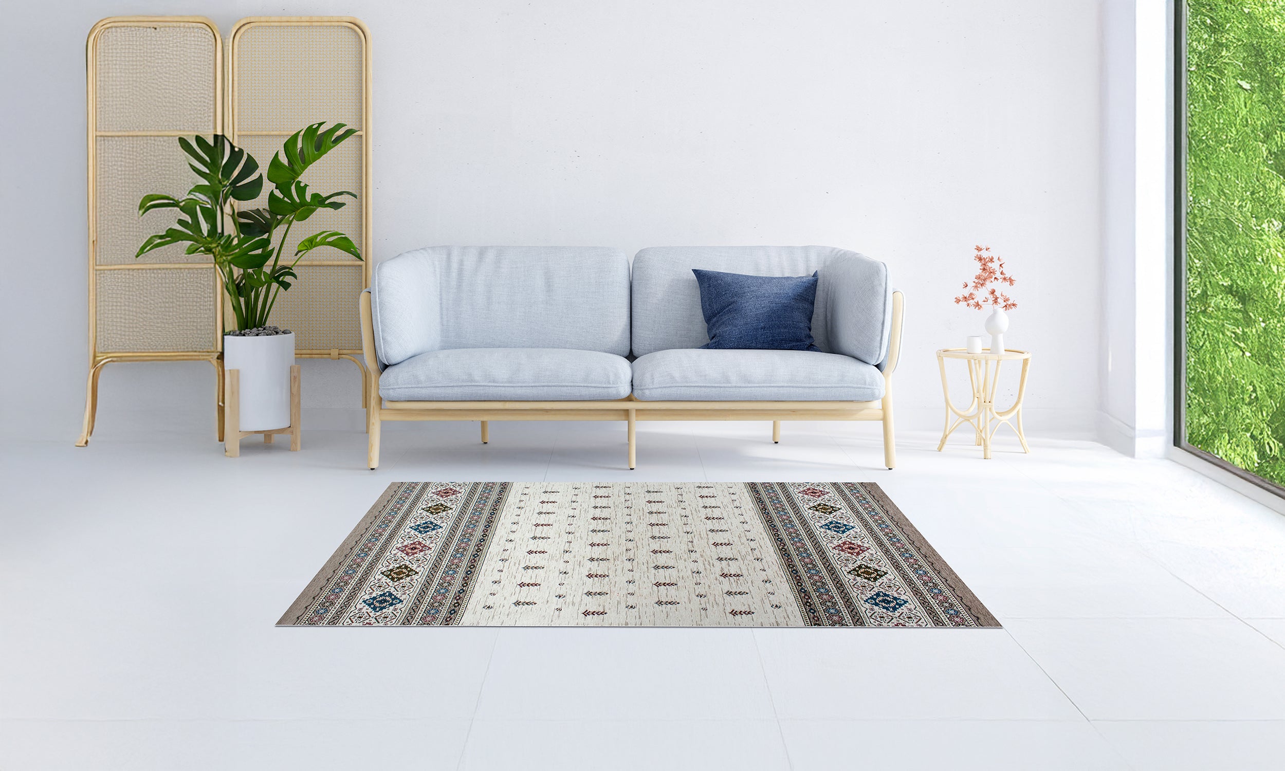 Modern TAPPETO ARREDO LOOM GRIGIO TITANIO in cozy living room setting, 115x175 cm with anti-slip feature.