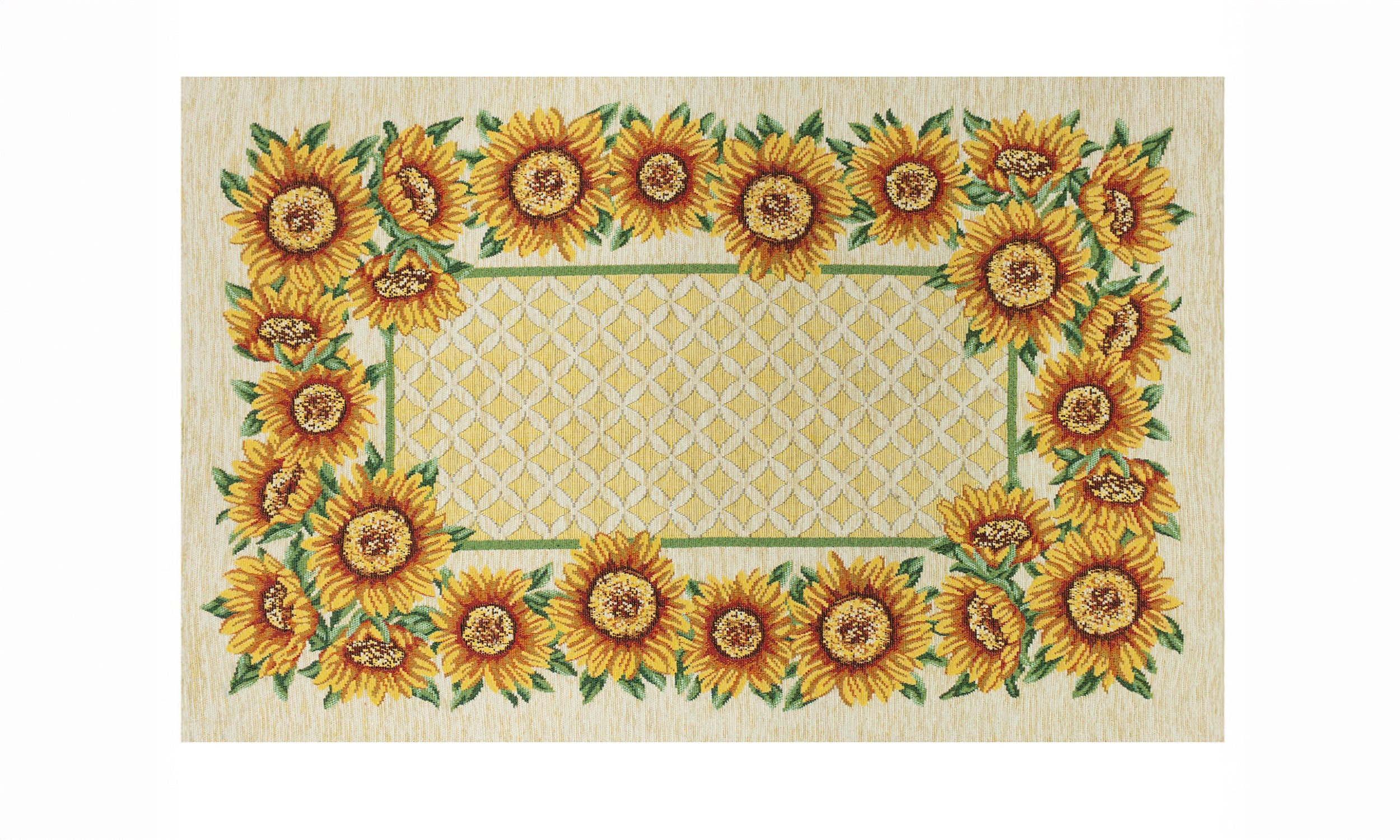 Tappeto da cucina con design di girasoli, misura 57x80 cm, in ciniglia antiscivolo, colori vivaci e moderni.