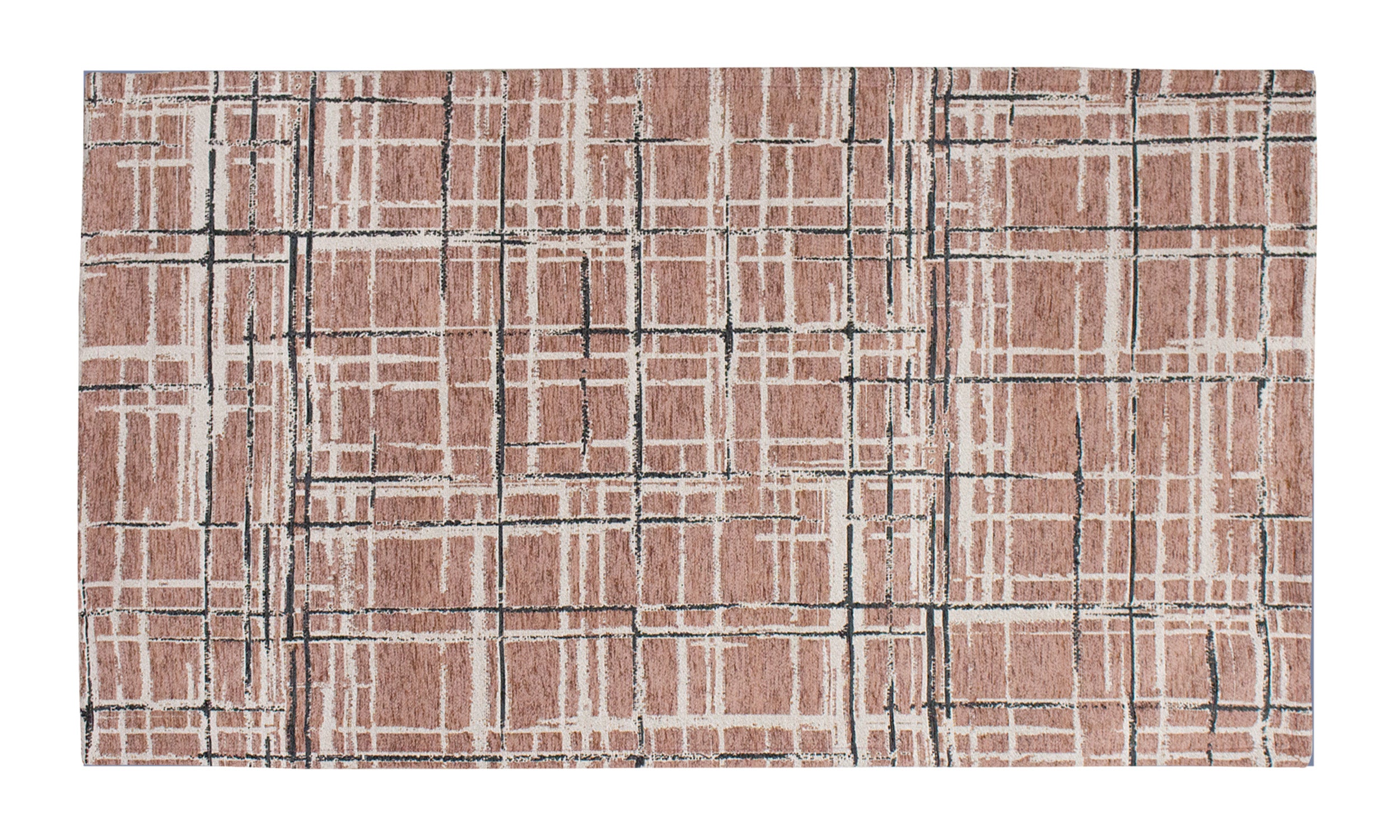Modern rug in plum color with carved effect, 65x115 cm, featuring a stylish grid pattern and anti-slip backing.