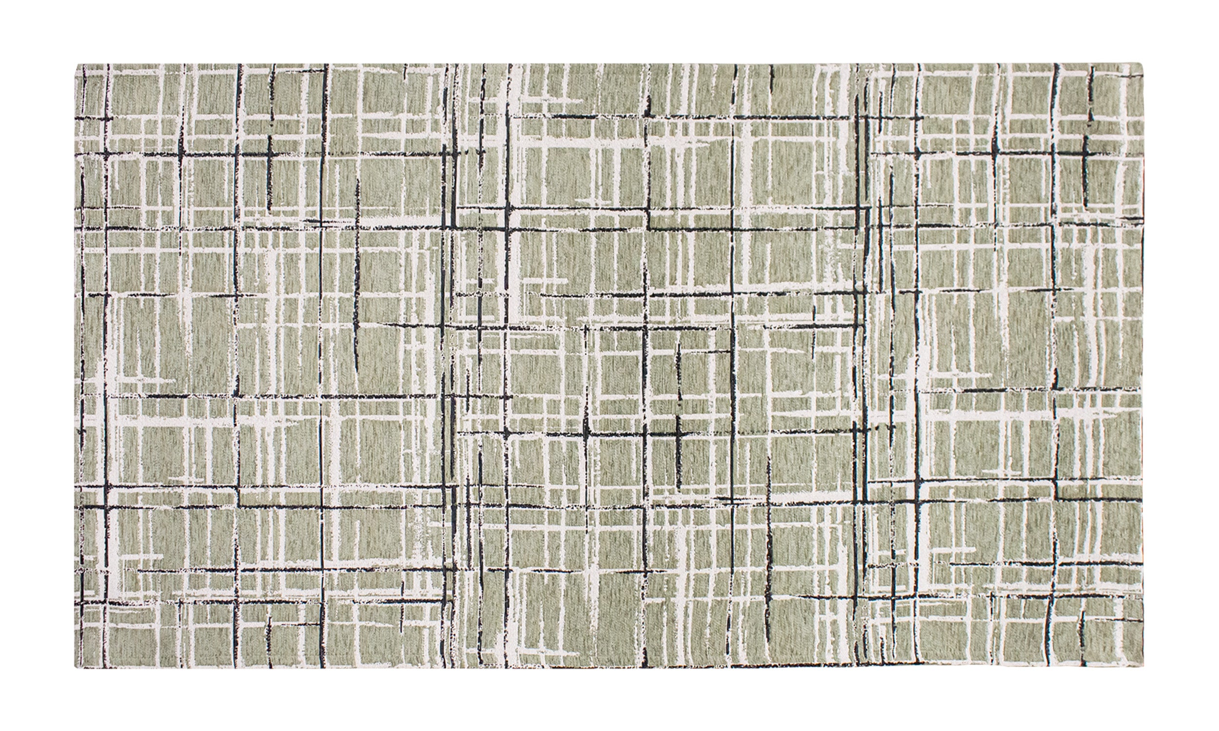 Modern green and cream area rug with textured design, 65x115 cm, non-slip backing, versatile for any room.