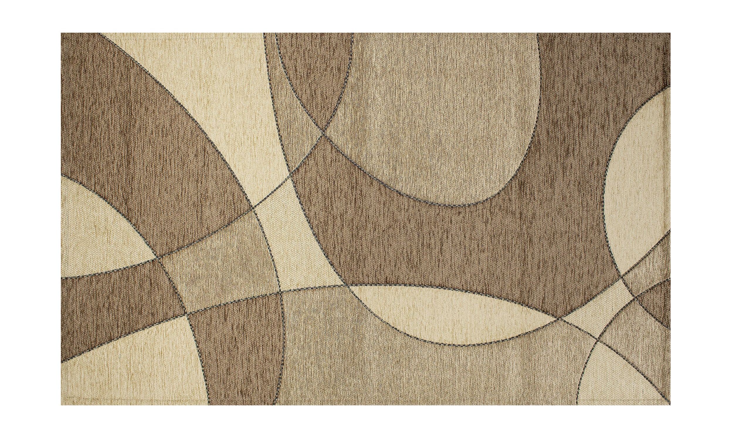 Stylish modern rug with abstract circular patterns in earthy tones, 65x115 cm, perfect for home decor.